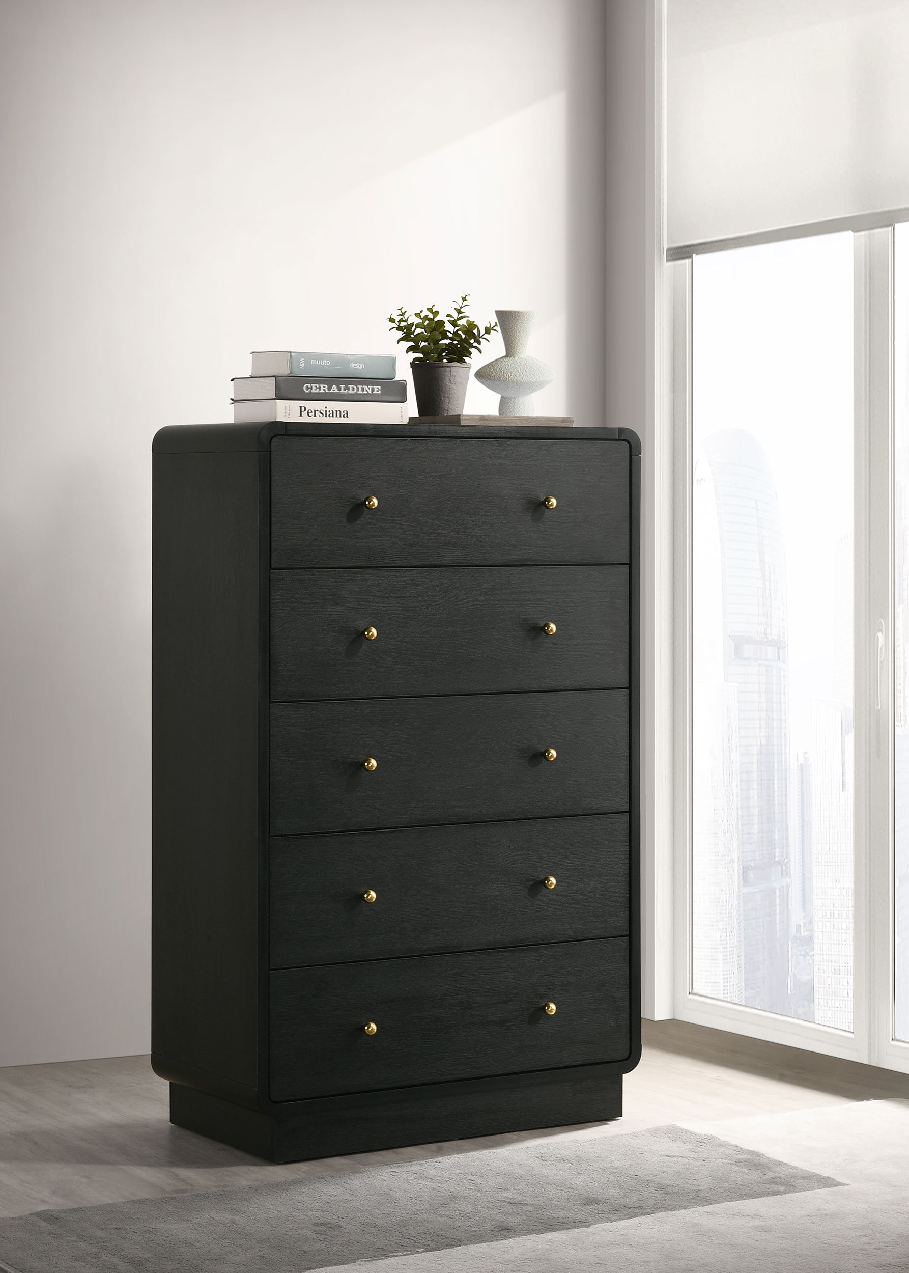 black 5-drawer dresser under $100 Homfa 5 Drawer Dresser, Black Vertical Bedroom Storage, MDF, 23.6""L x 17.4""W x 39.2""H"