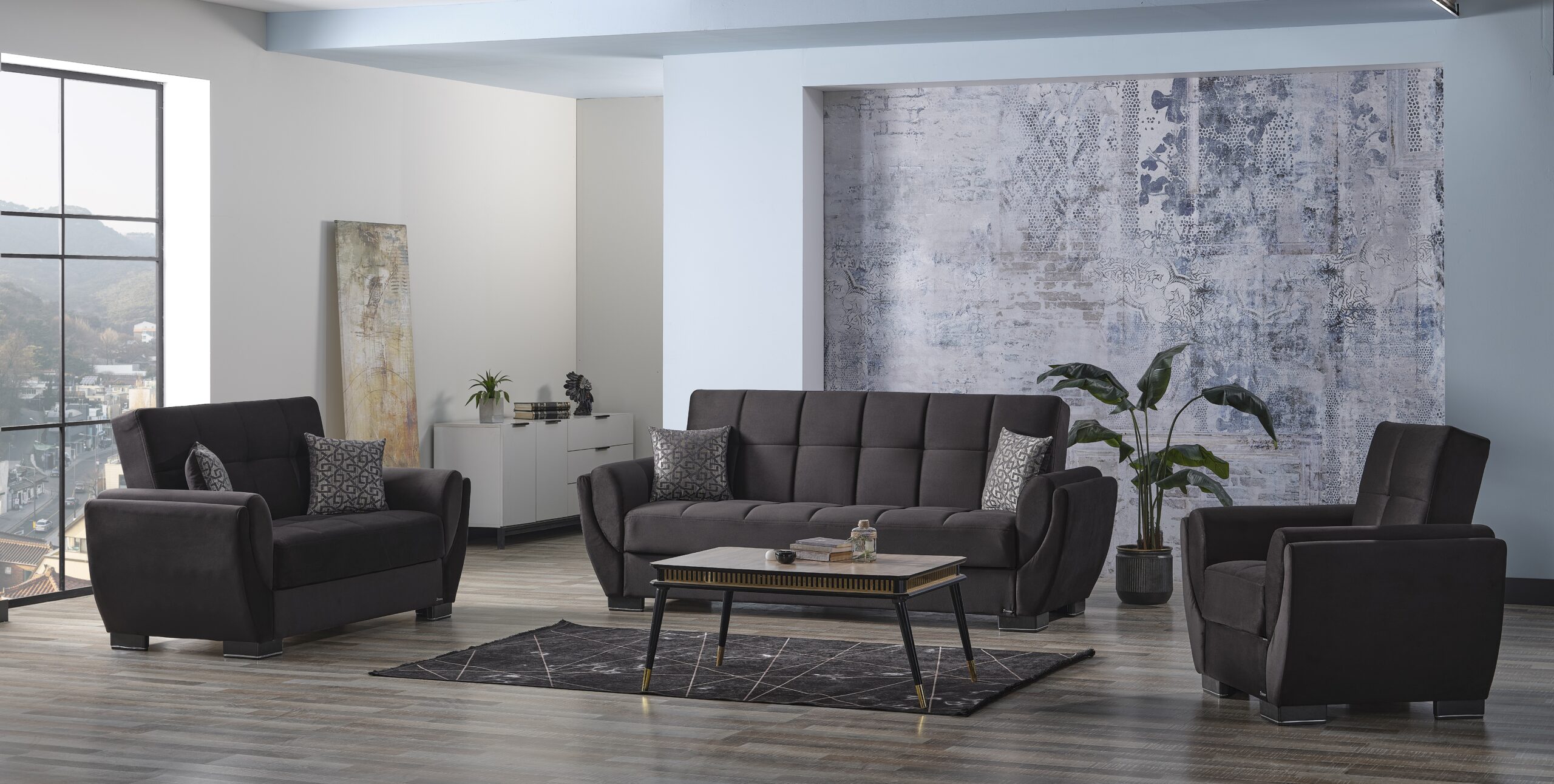 Ottomanson Armada Air Collection Upholstered Convertible Armchair with Storage, Grey Microfiber