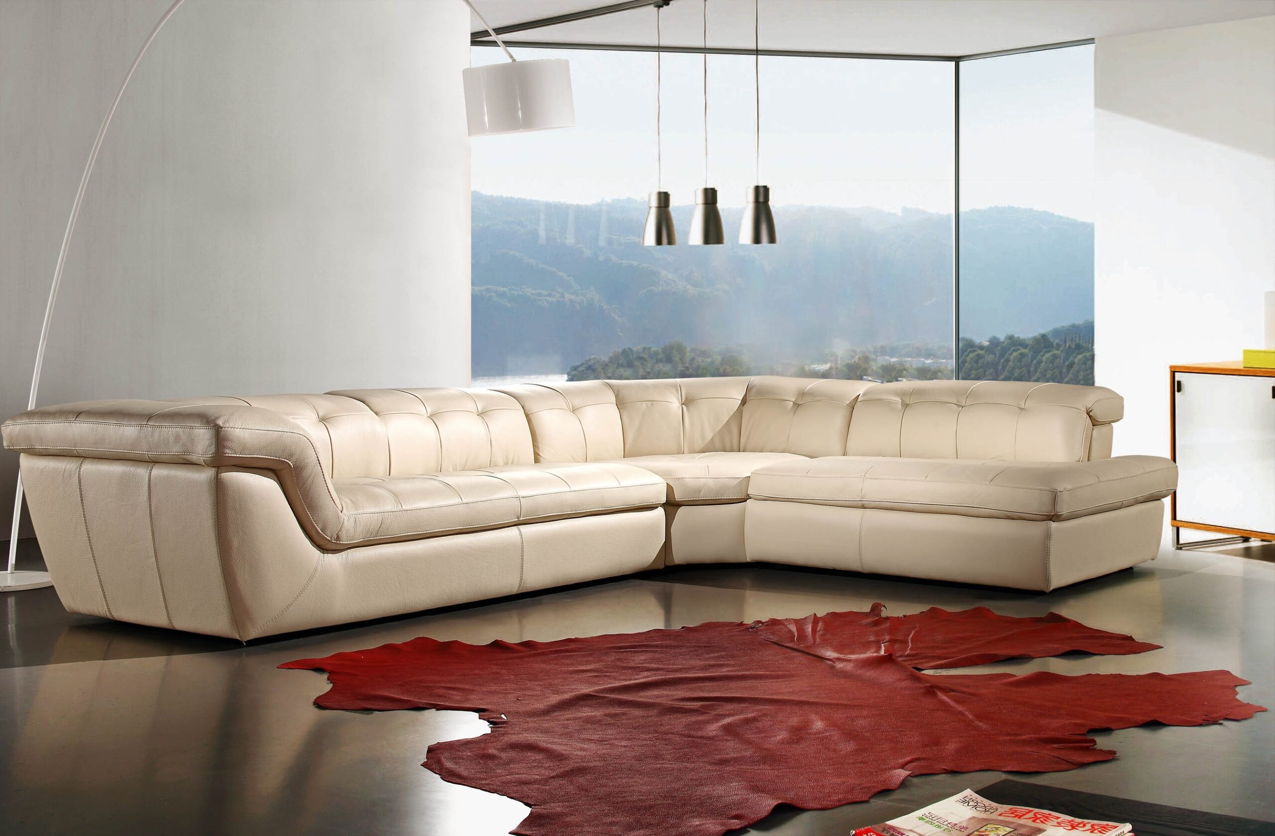 397 Italian Leather Sectional Beige Color Right Hand Facing