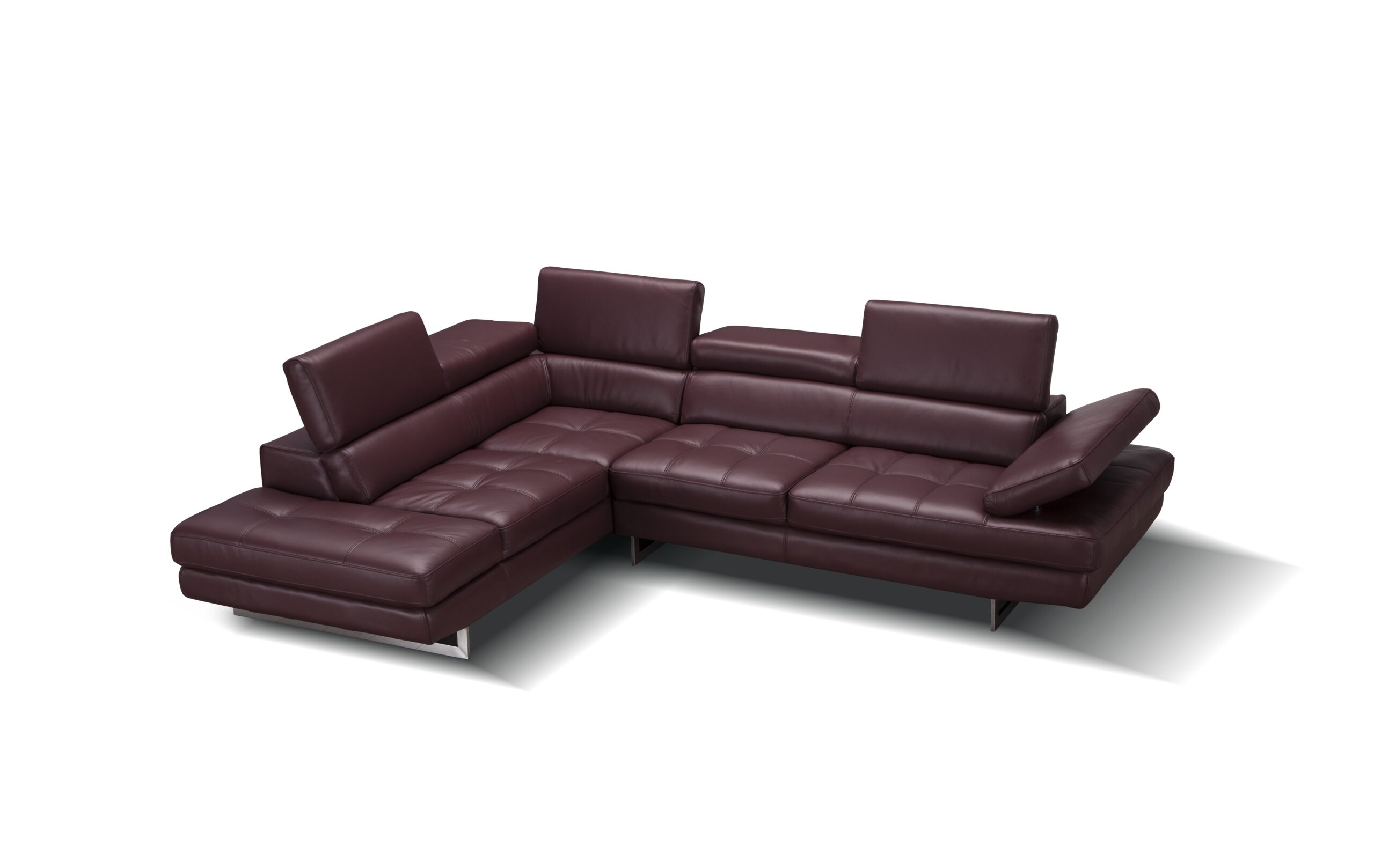 A761 Italian Leather Sectional Maroon In Left Hand Facing