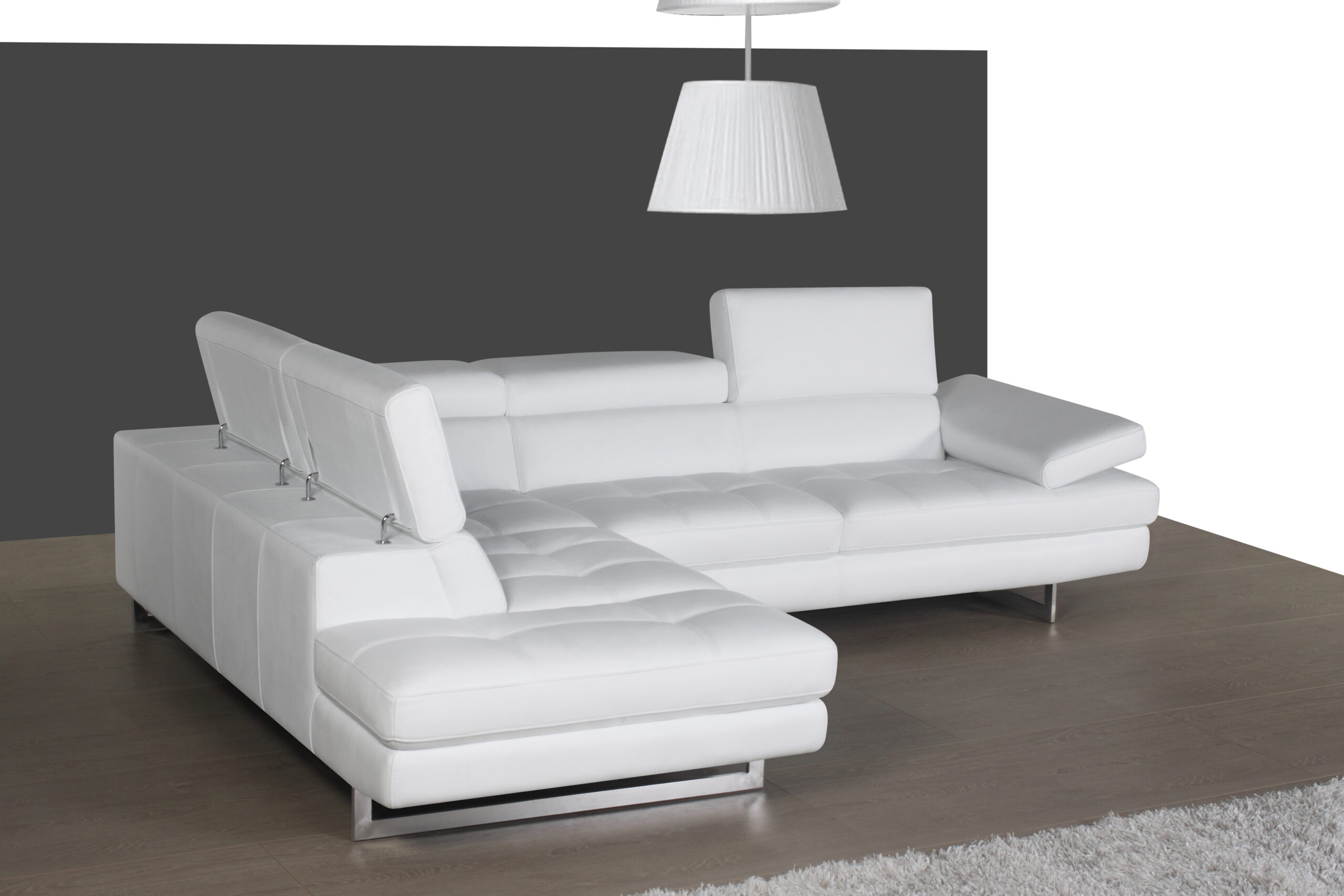 A761 Italian Leather Sectional Snow White In Left hand Facing