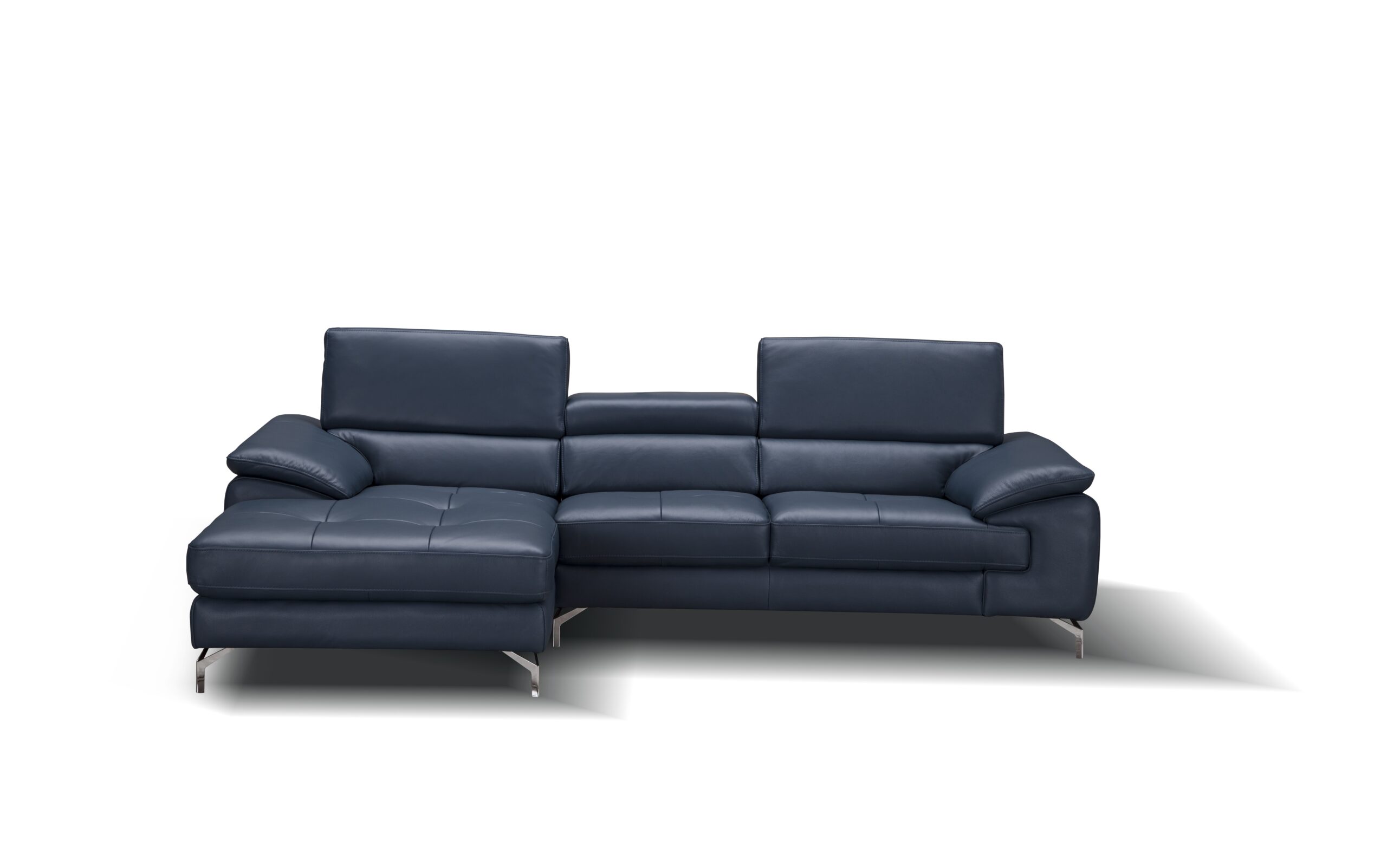 A973B Italian Leather Mini Sectional Left Facing Chaise in Blue