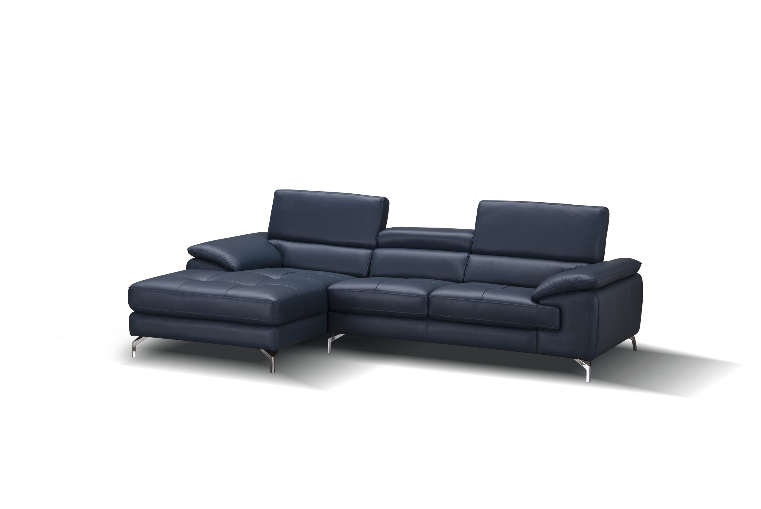 A973B Italian Leather Mini Sectional Left Facing Chaise in Blue