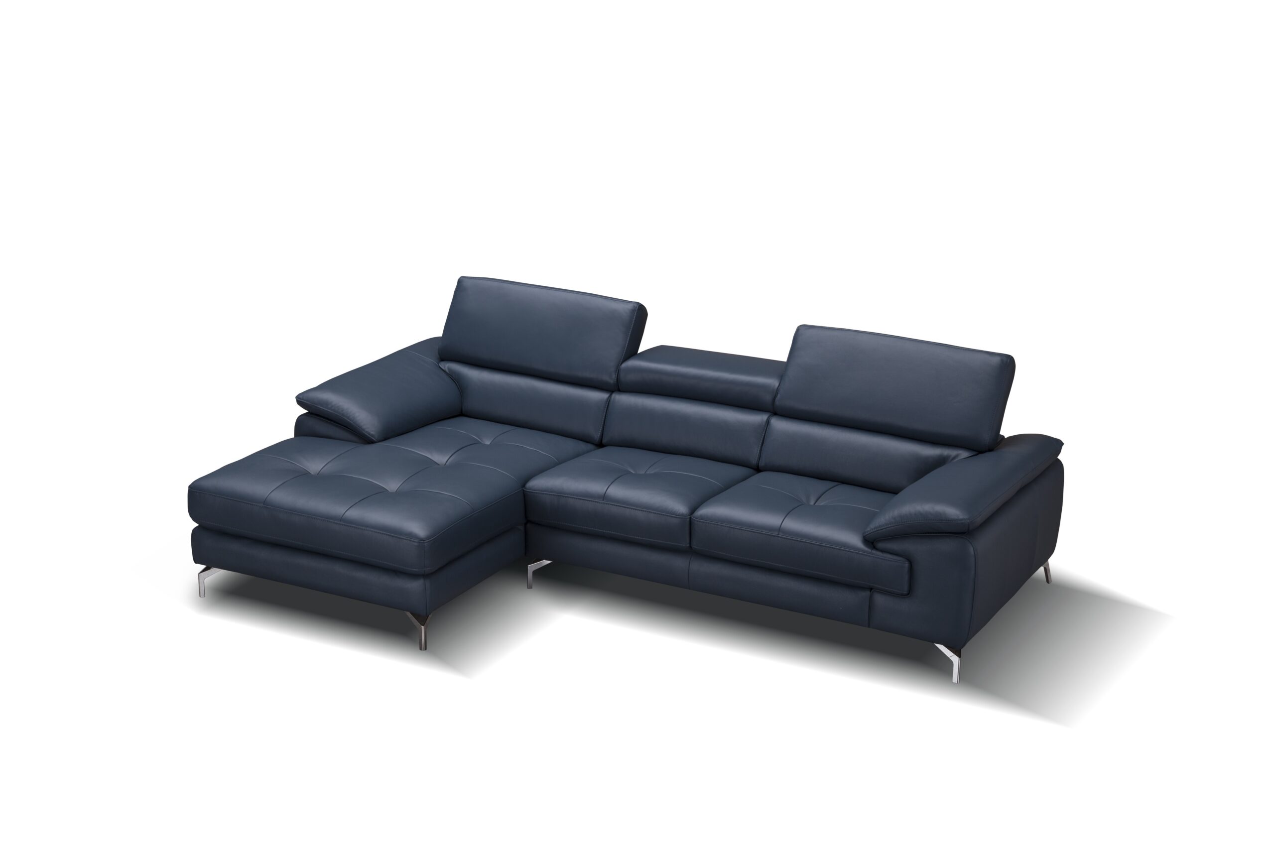 A973B Italian Leather Mini Sectional Left Facing Chaise in Blue