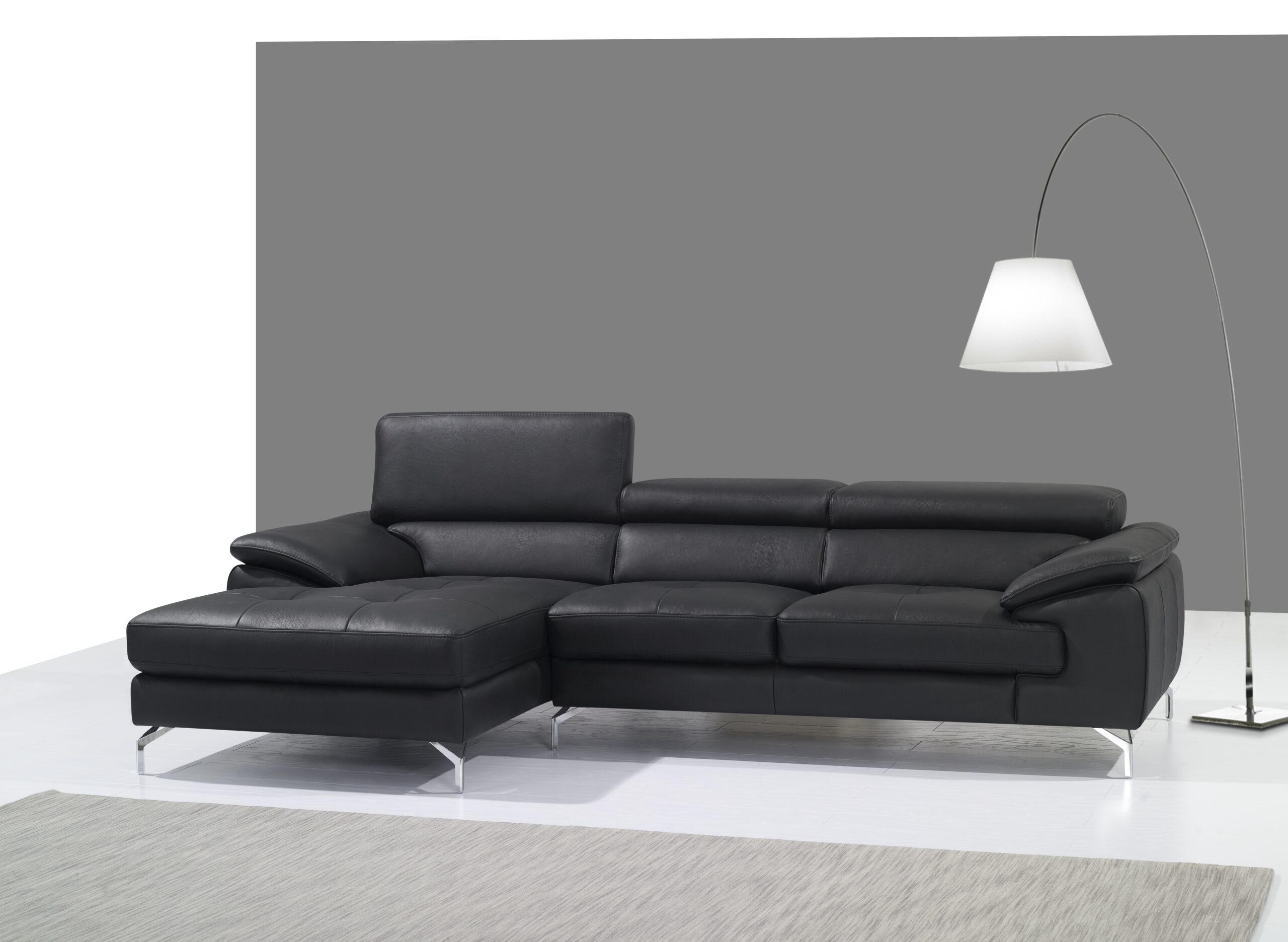 A973B Italian Leather Mini Sectional Left Facing Chaise in Black