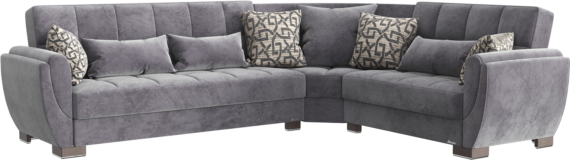 Ottomanson Armada Air Collection Upholstered Convertible Sectional with Storage, Grey Microfiber