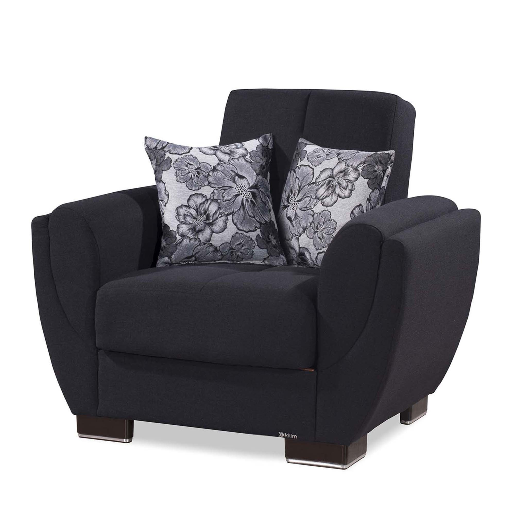 Ottomanson Armada Air Collection Upholstered Convertible Armchair with Storage, Grey Microfiber
