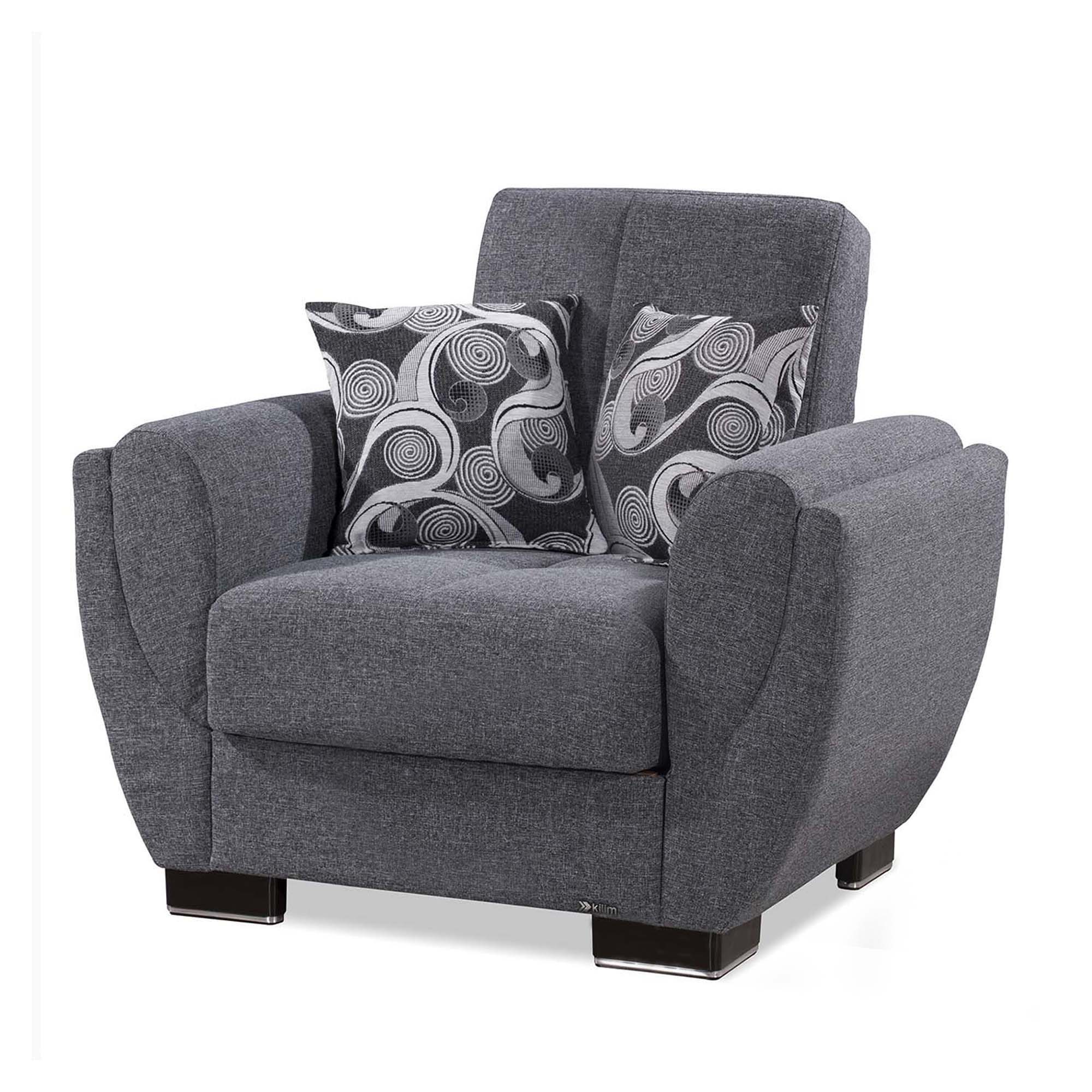 Ottomanson Armada Air Collection Upholstered Convertible Armchair with Storage, Grey Microfiber