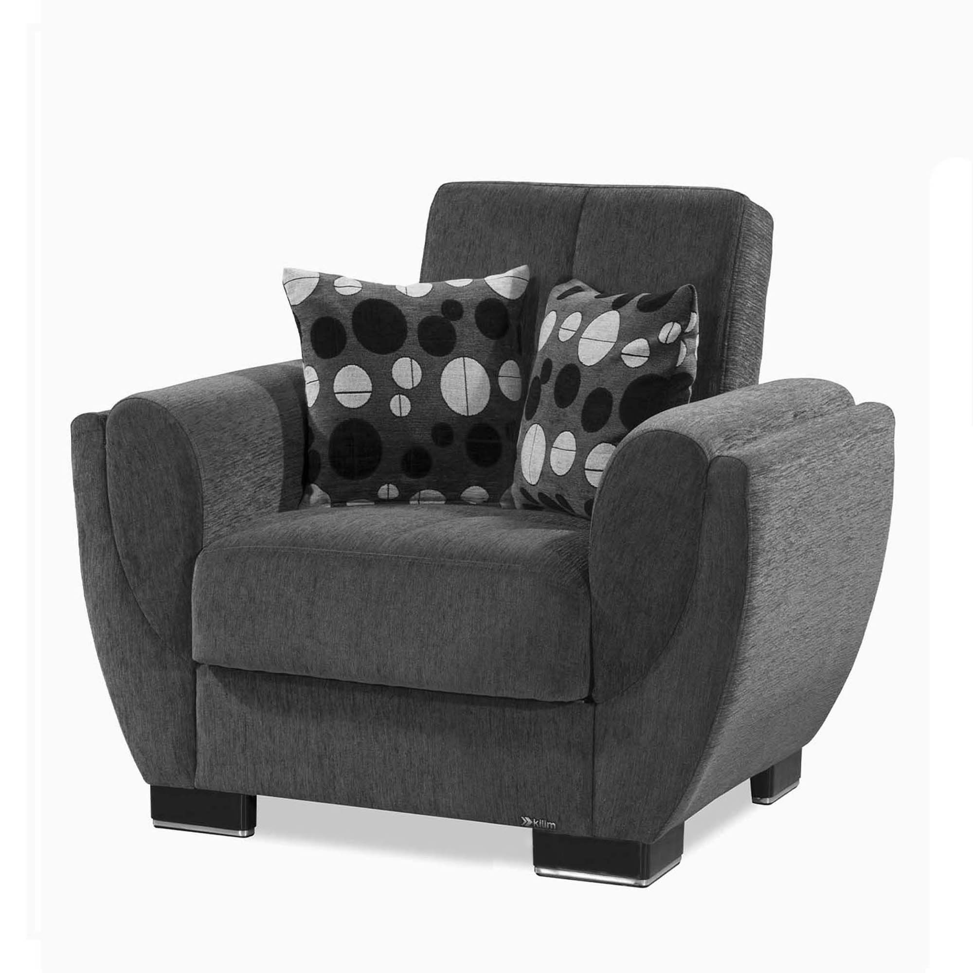 Ottomanson Armada Air Collection Upholstered Convertible Armchair with Storage, Grey Microfiber