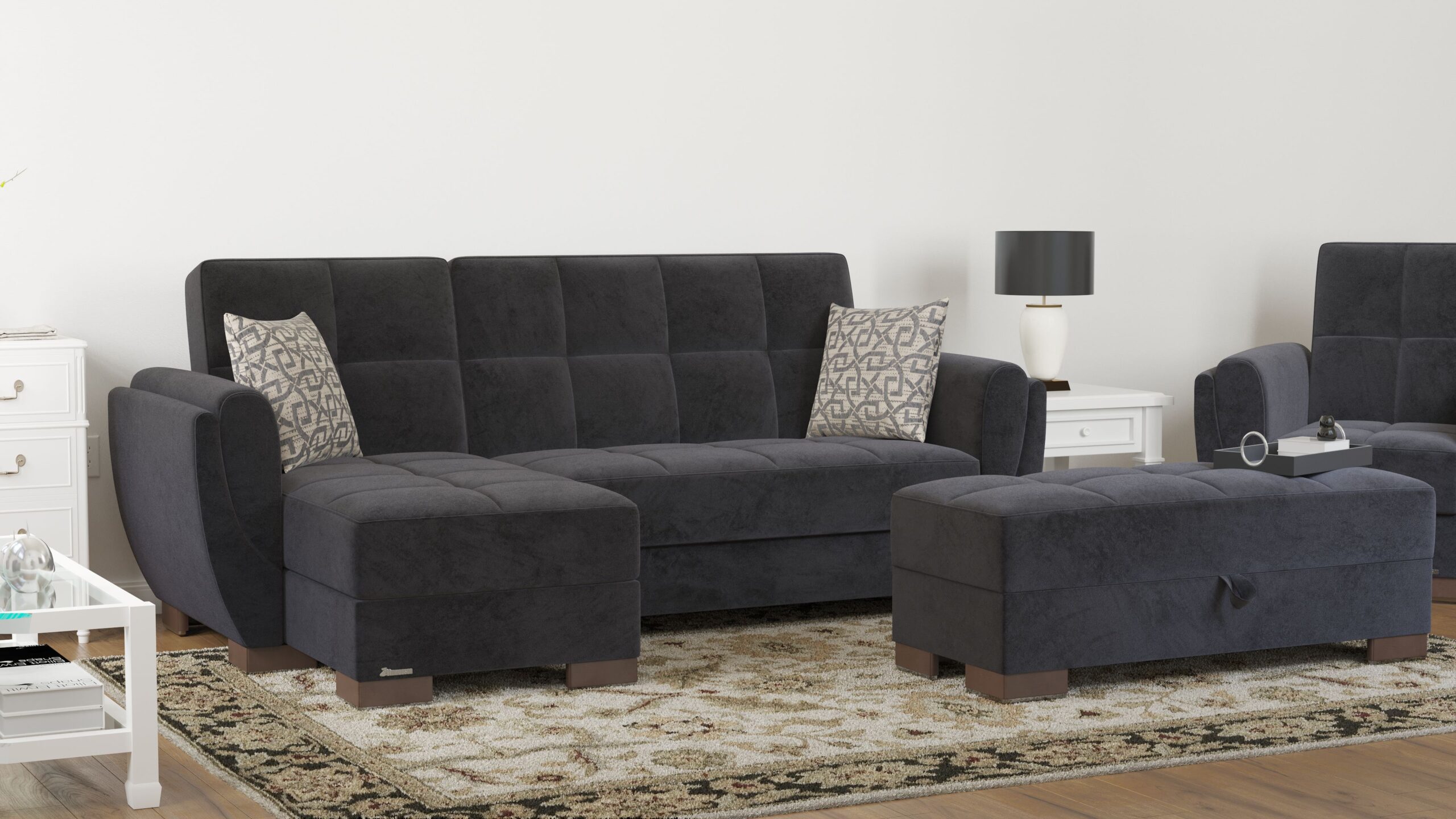 Ottomanson Armada Air Collection Upholstered Ottoman with Storage, Grey Microfiber