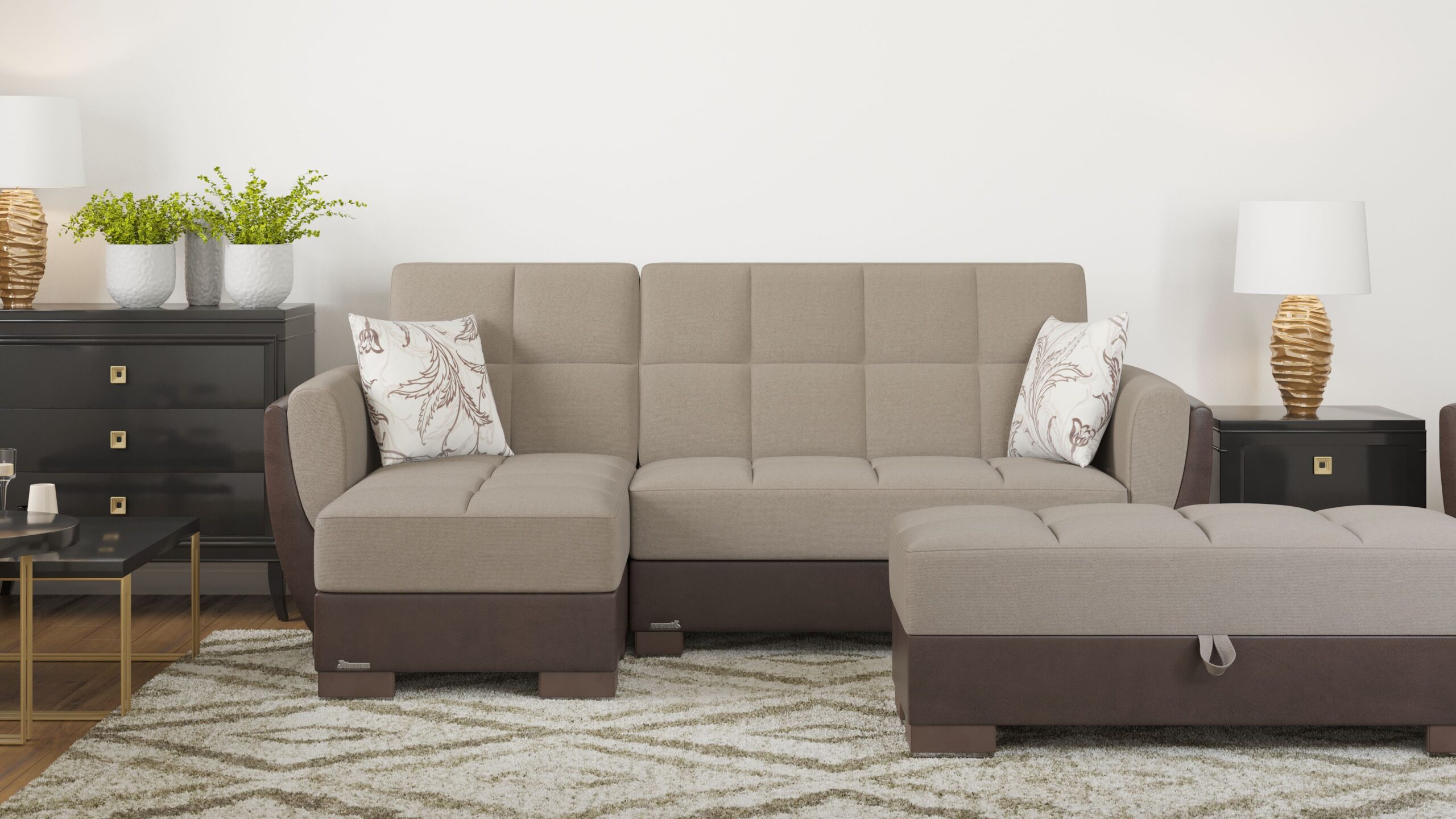 Ottomanson Armada Air Collection Upholstered Ottoman with Storage, Grey Microfiber