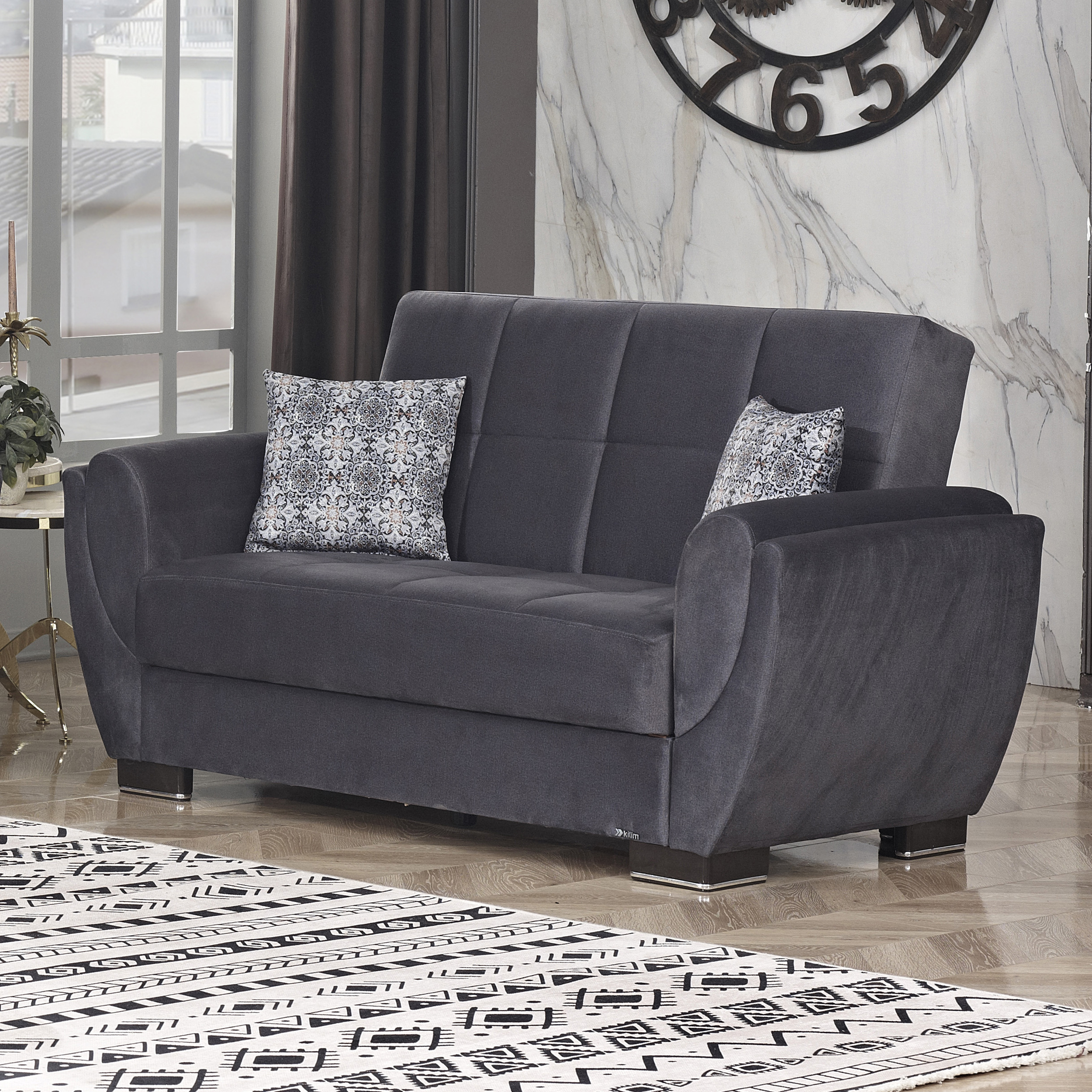 Ottomanson Armada Air Collection Upholstered Convertible Armchair with Storage, Grey Microfiber