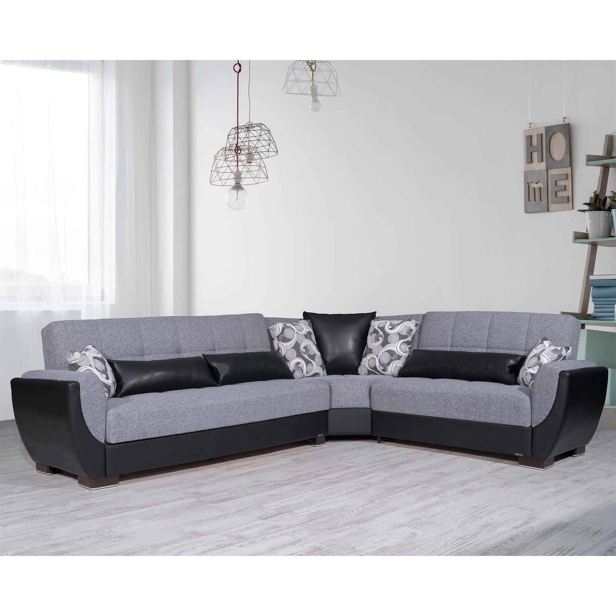 Ottomanson Armada Air Collection Upholstered Convertible Sectional with Storage, Grey Microfiber