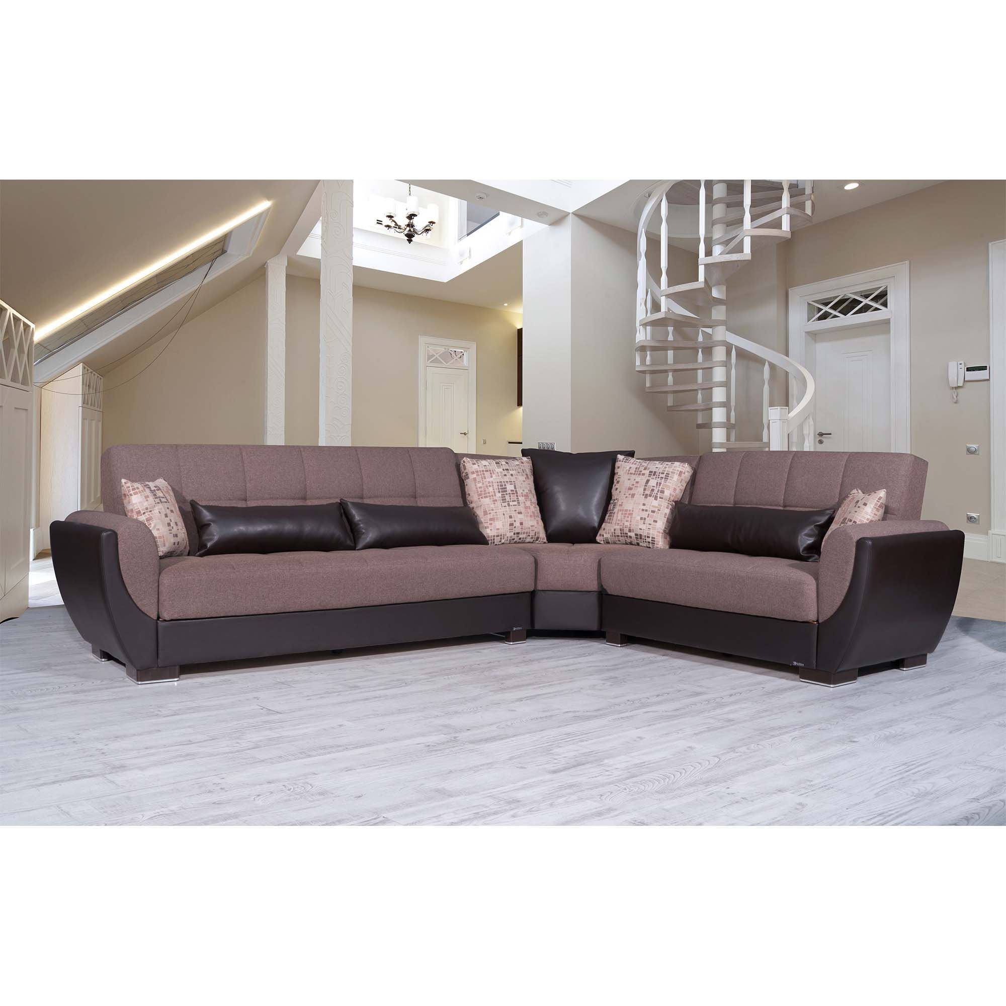 Ottomanson Armada Air Collection Upholstered Convertible Sectional with Storage, Grey Microfiber