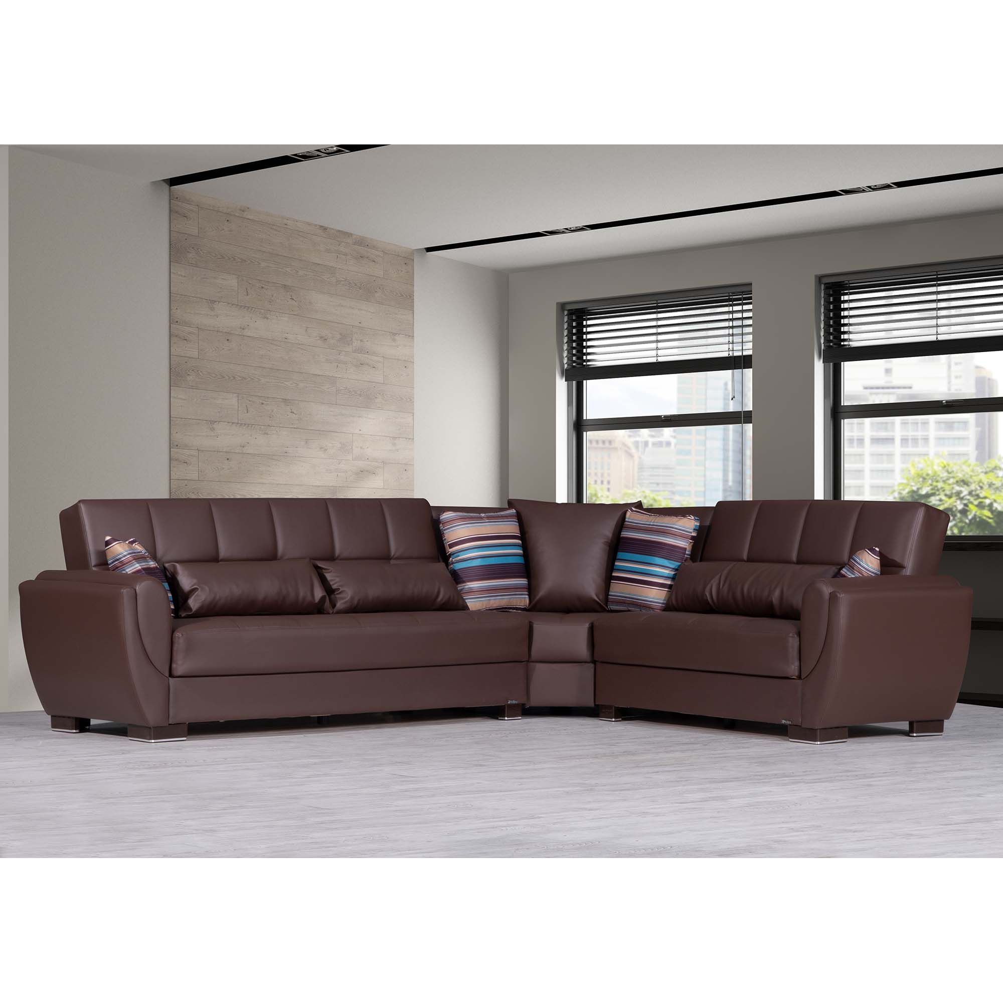 Ottomanson Armada Air Collection Upholstered Convertible Sectional with Storage, Grey Microfiber