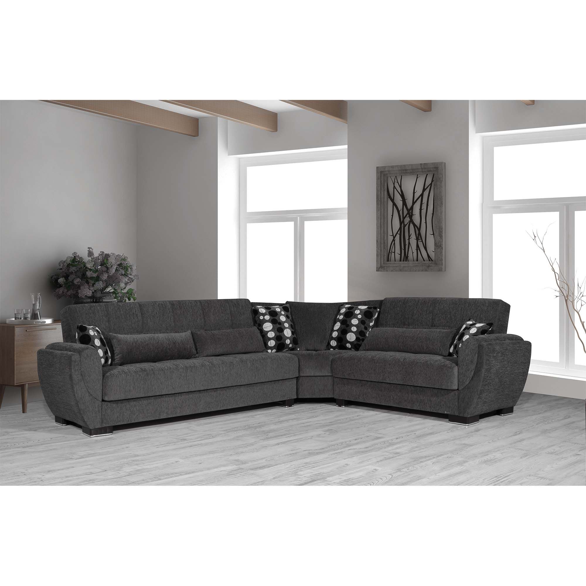 Ottomanson Armada Air Collection Upholstered Convertible Sectional with Storage, Grey Microfiber
