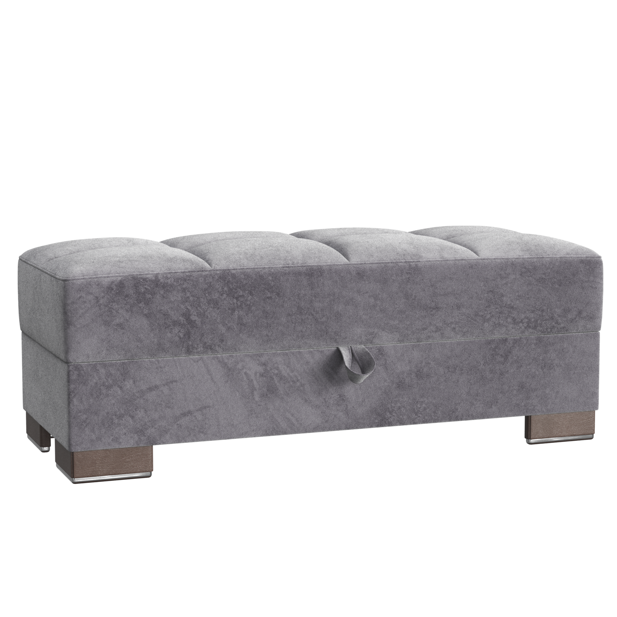 Ottomanson Armada Collection Upholstered Ottoman with Storage, Grey Microfiber