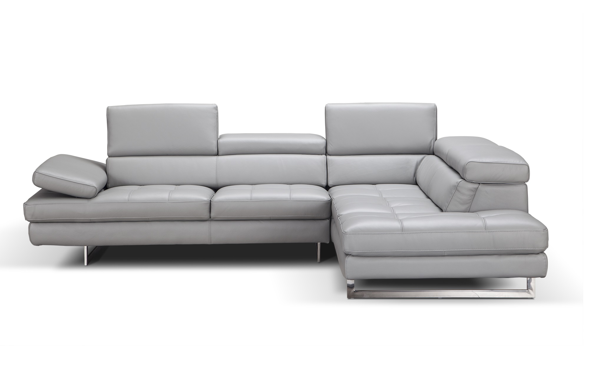 A761 Italian Leather Sectional Light Grey In Right Hand Facing