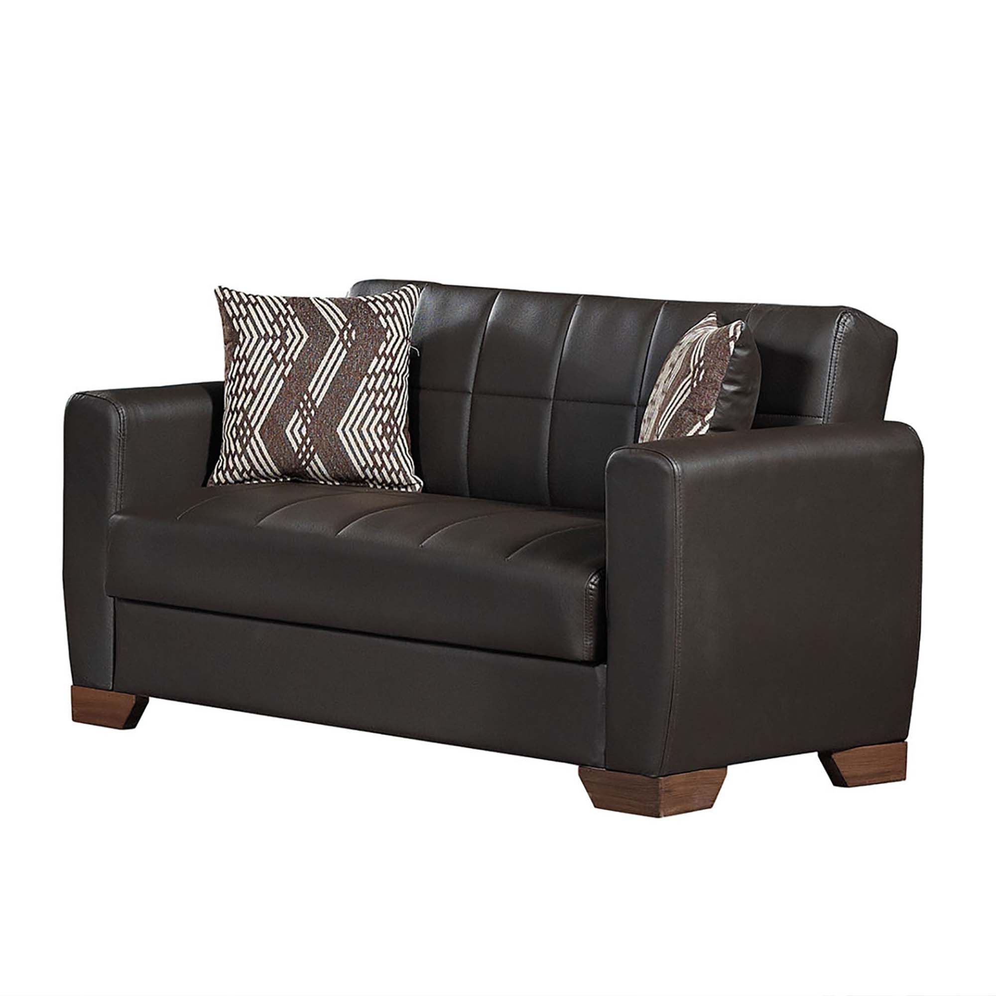 Ottomanson Barato Collection Upholstered Convertible Loveseat with Storage, Black-PU