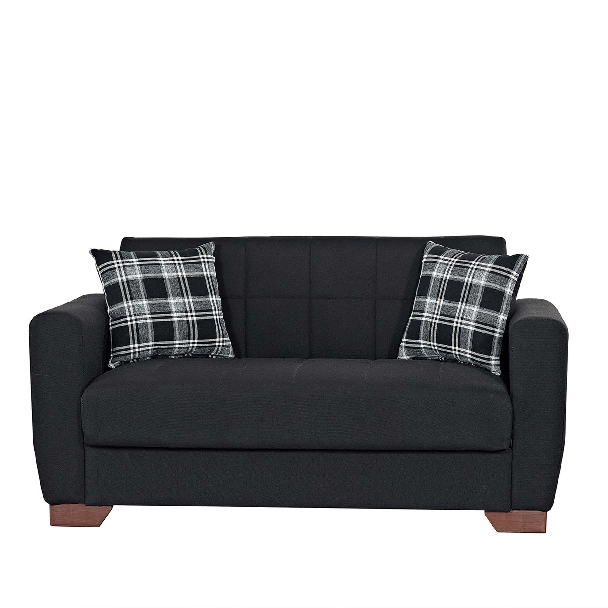 Ottomanson Barato Collection Upholstered Convertible Loveseat with Storage, Black-PU