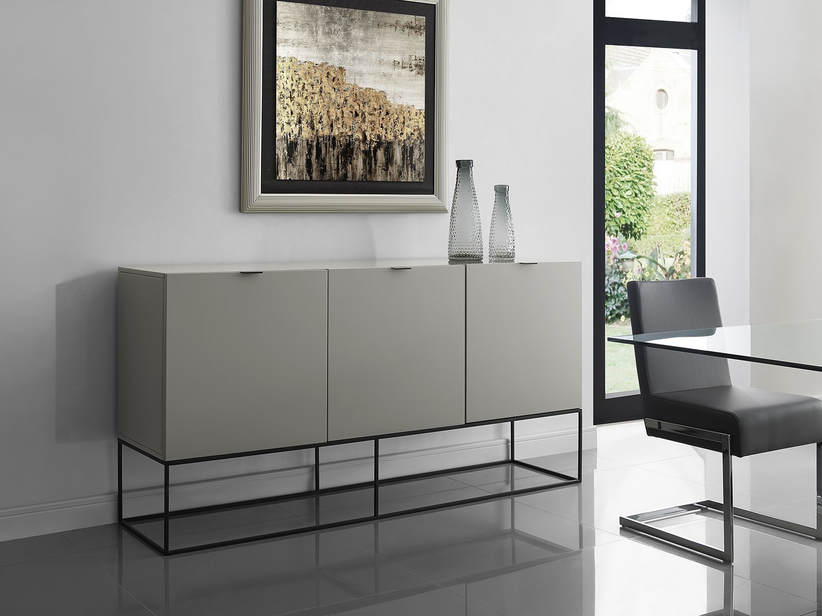 Vizzione buffet in taupe high gloss with storage.