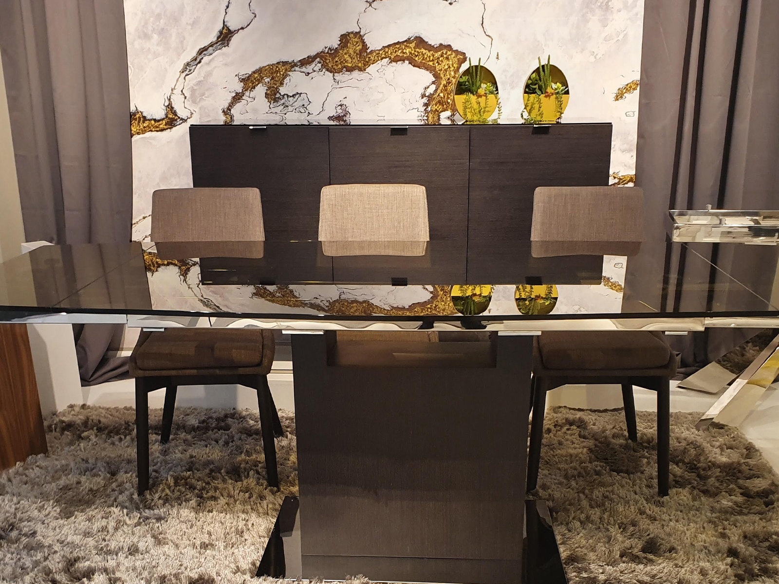 Vizzione buffet in taupe high gloss with storage.