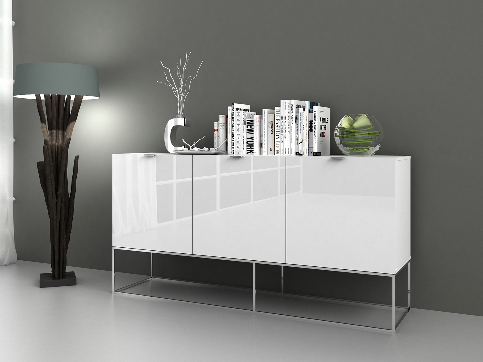 Vizzione buffet in taupe high gloss with storage.
