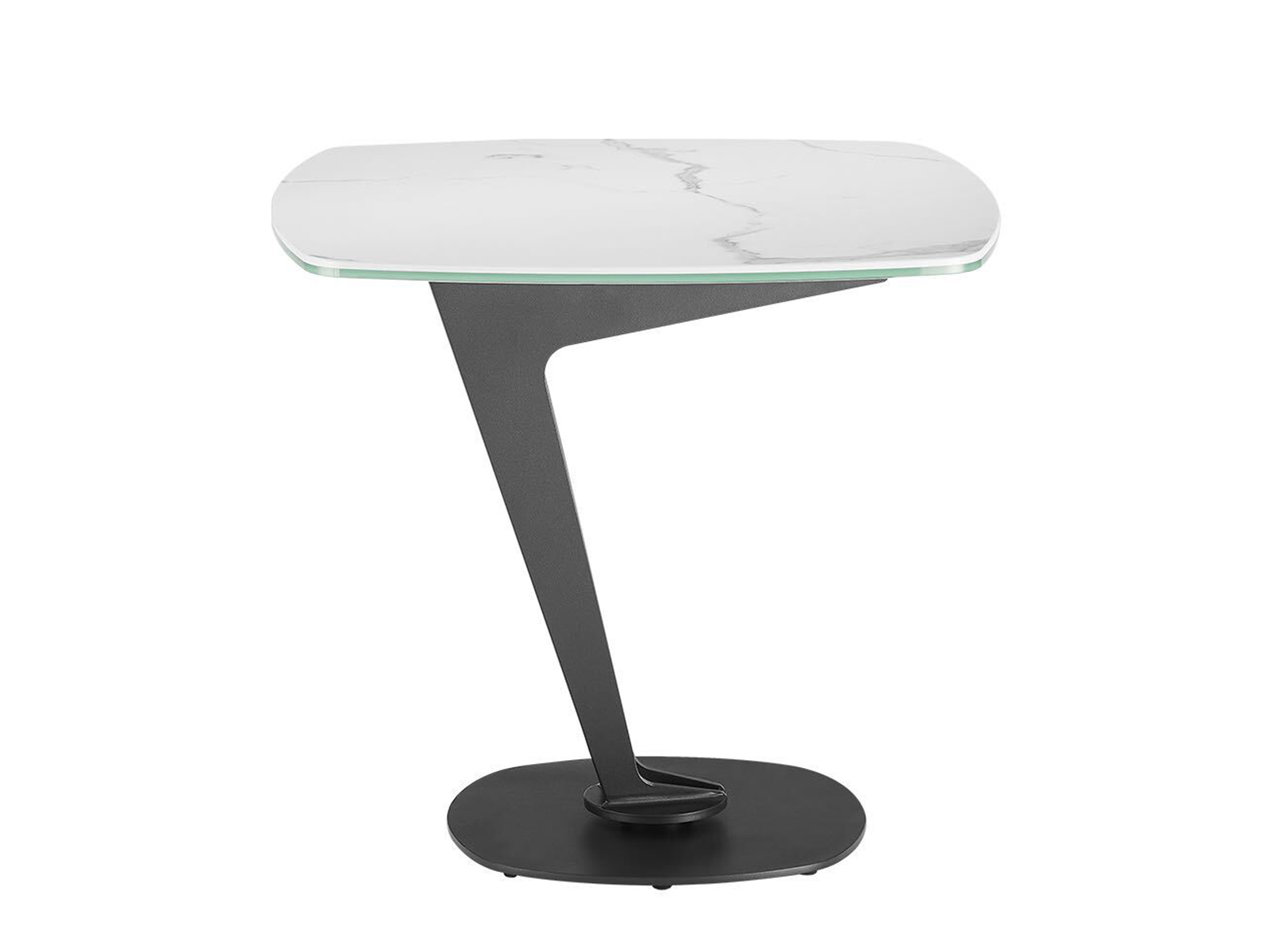 Leaf end table in white marbled porcelain.