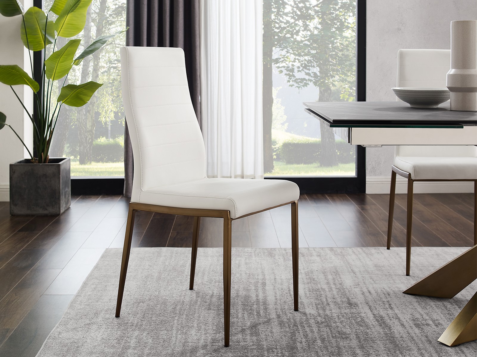 Firenze Set of 2 dining chair in gray pu leather.