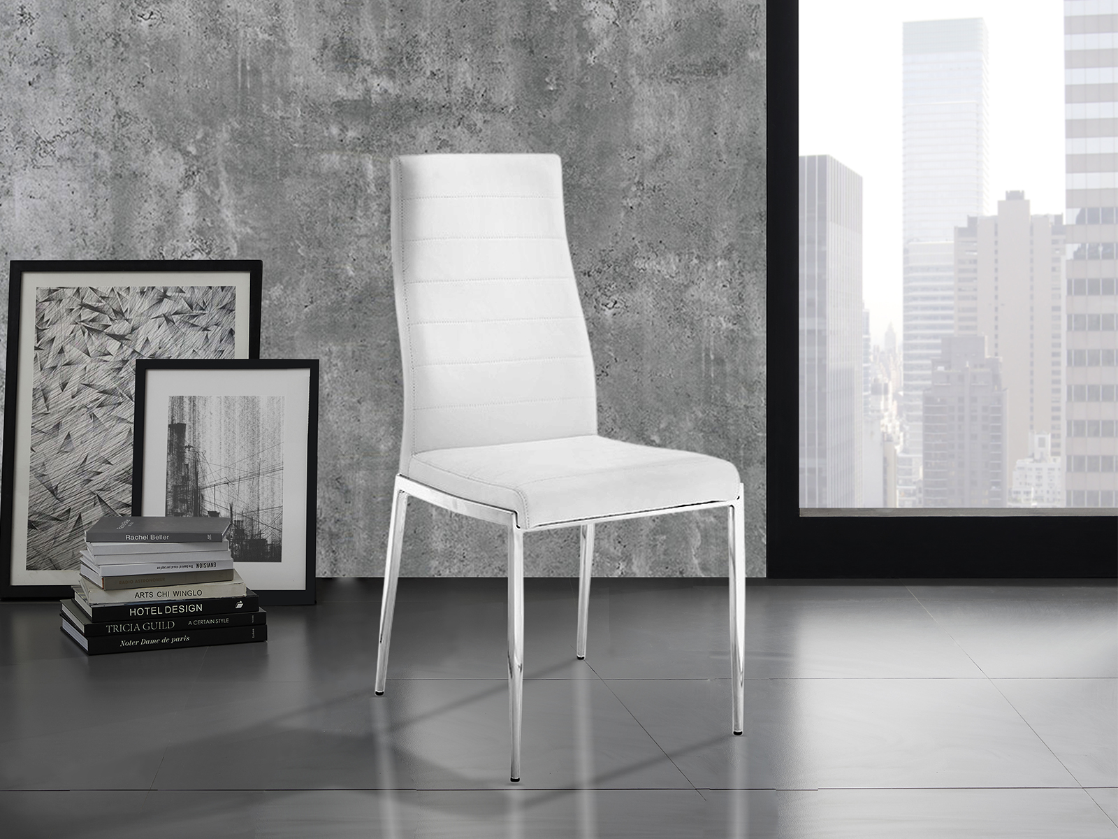 Firenze Set of 2 dining chair in gray pu leather.