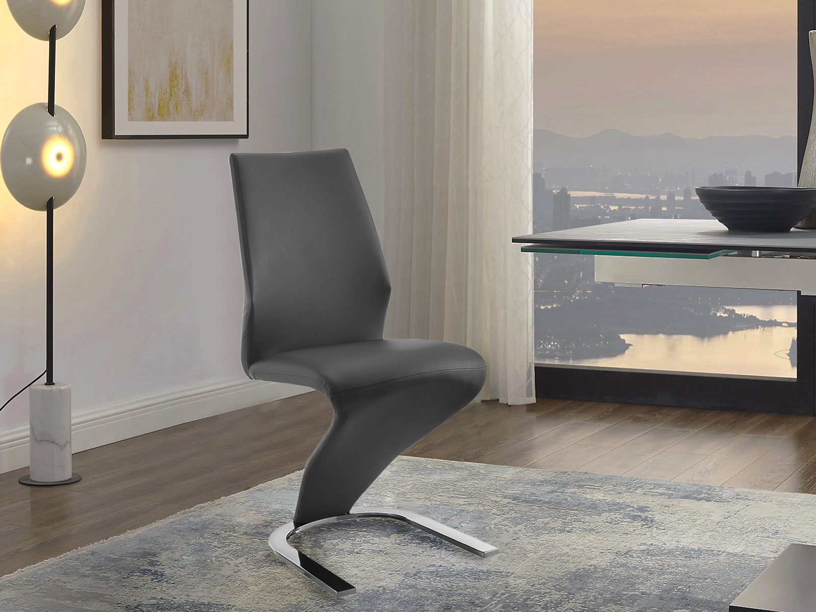 Boulevard Set of 2 dining chair in gray pu leather.