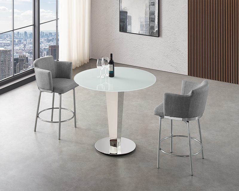 Suzzie 180 swivel arm counter stool in gray linen fabric.