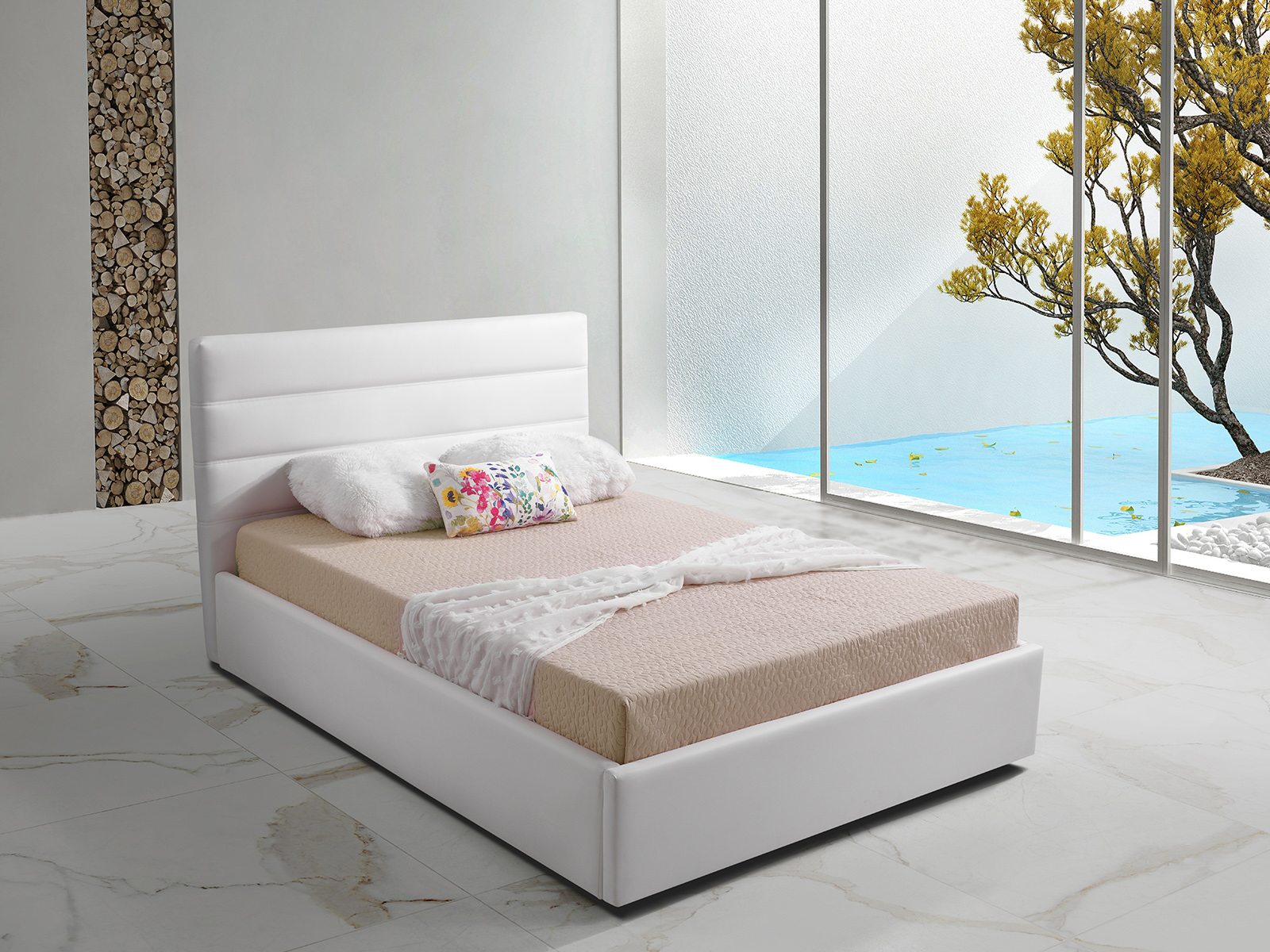 Luigi full storage bed in white pu leather.