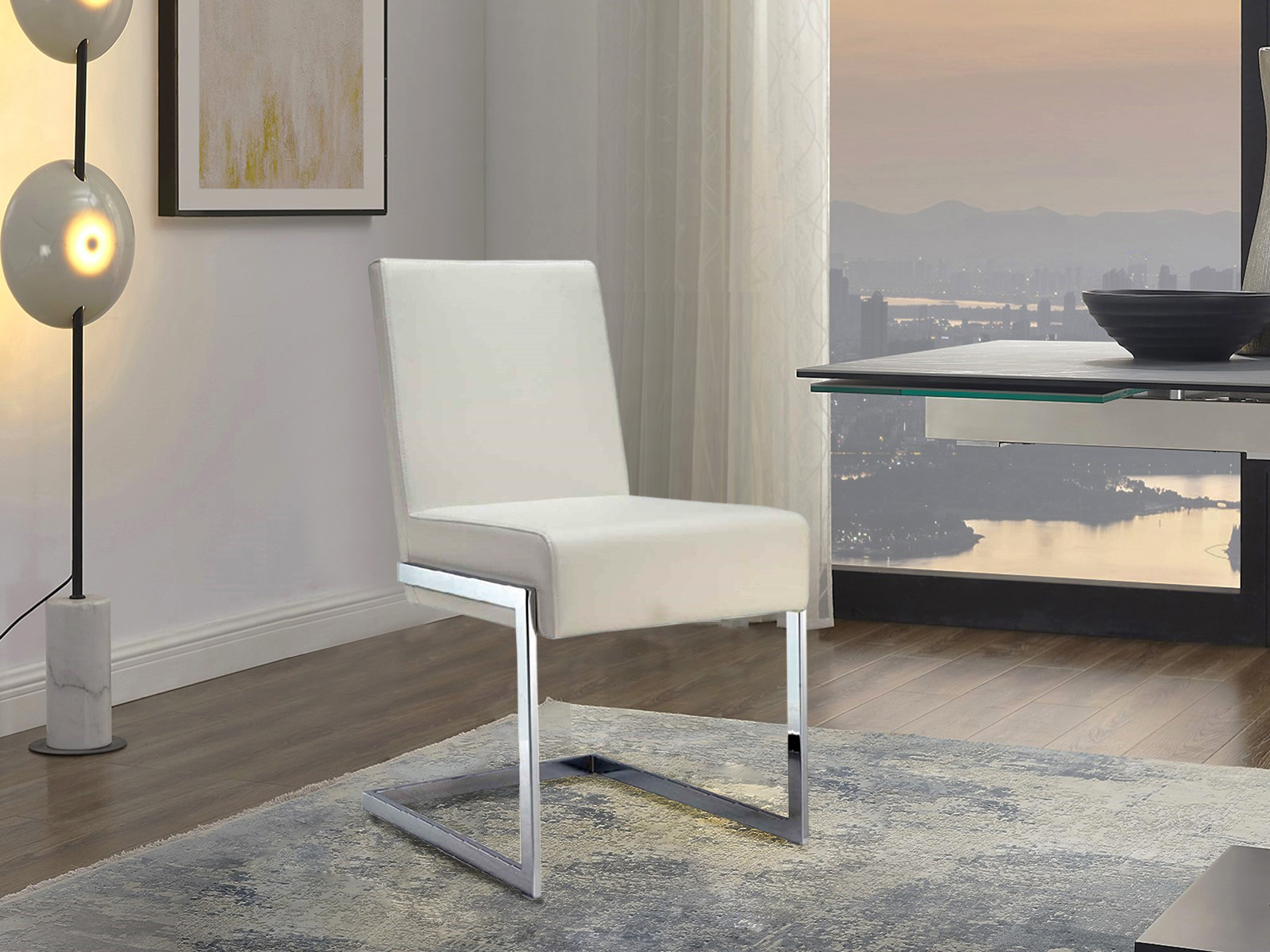 Andrea Set of 2 dining chair in beige linen fabric.