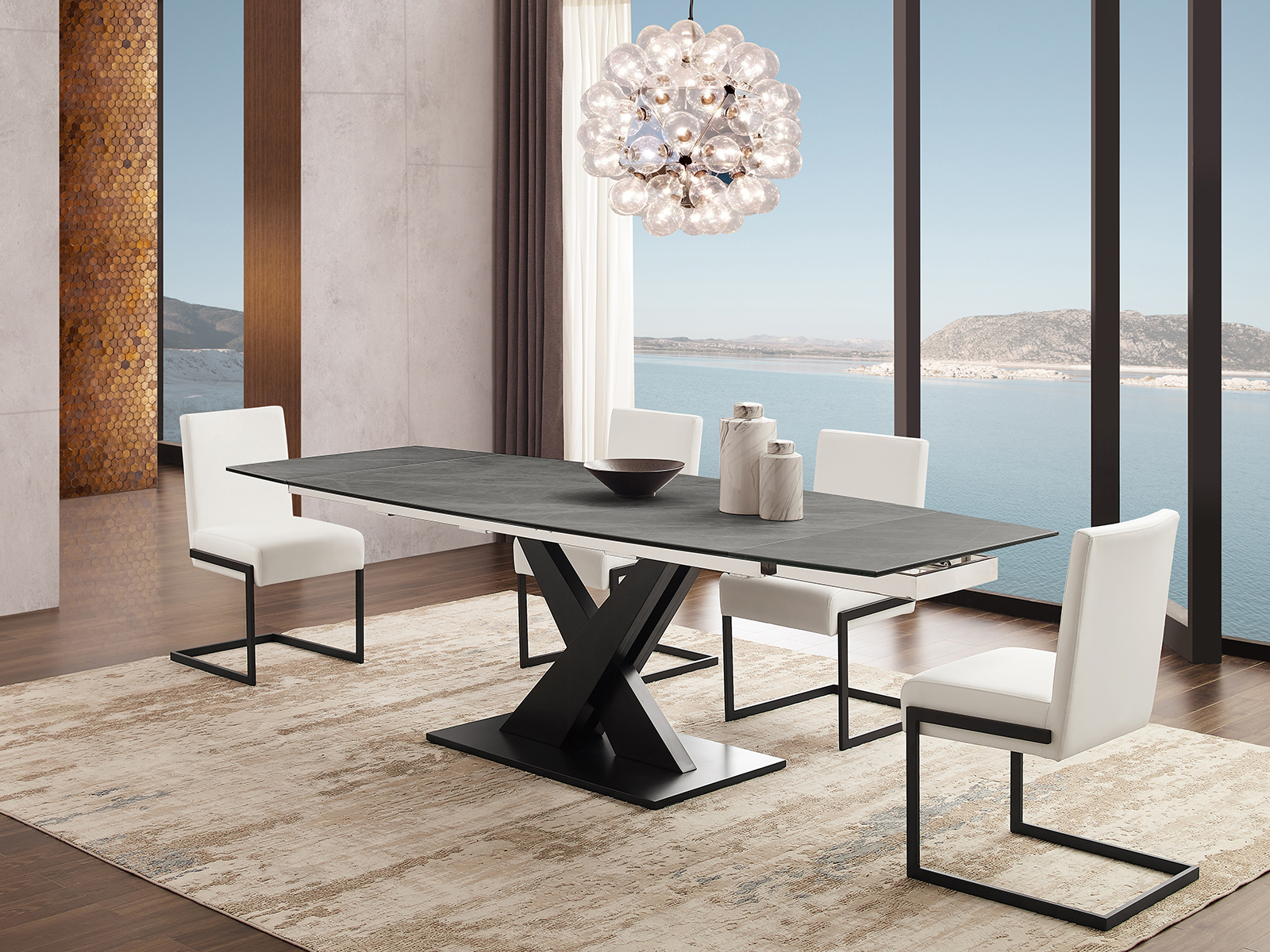 Andrea Set of 2 dining chair in beige linen fabric.