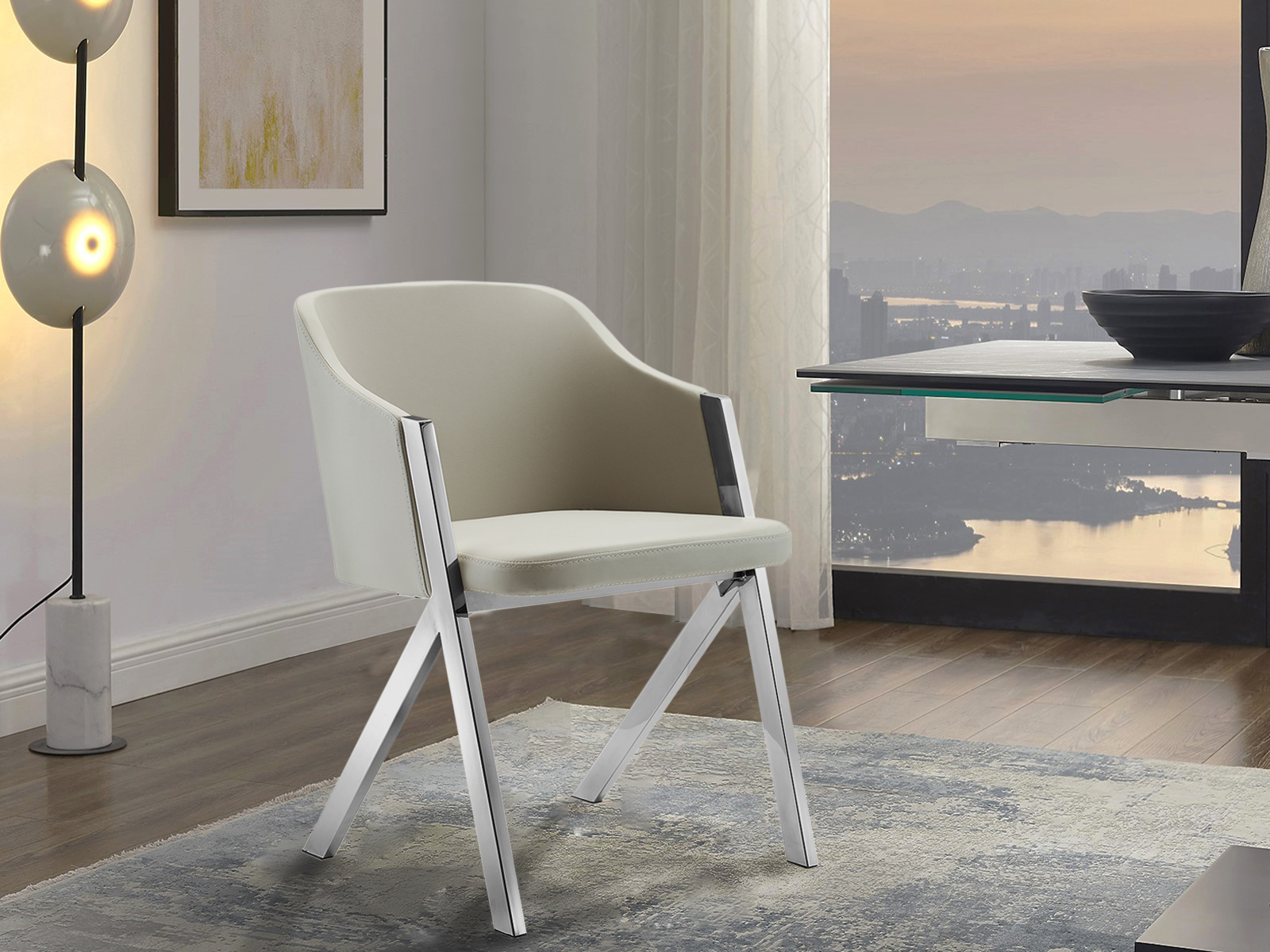 Acorn Set of 2 arm dining chair in taupe pu leather.