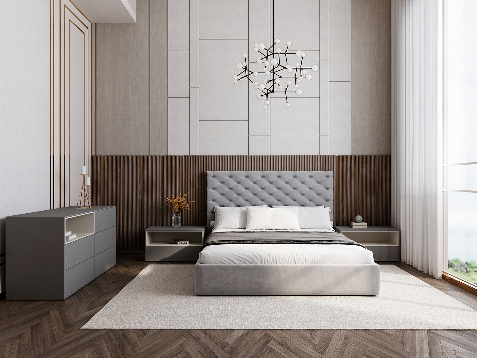 Carter dresser in taupe matte.