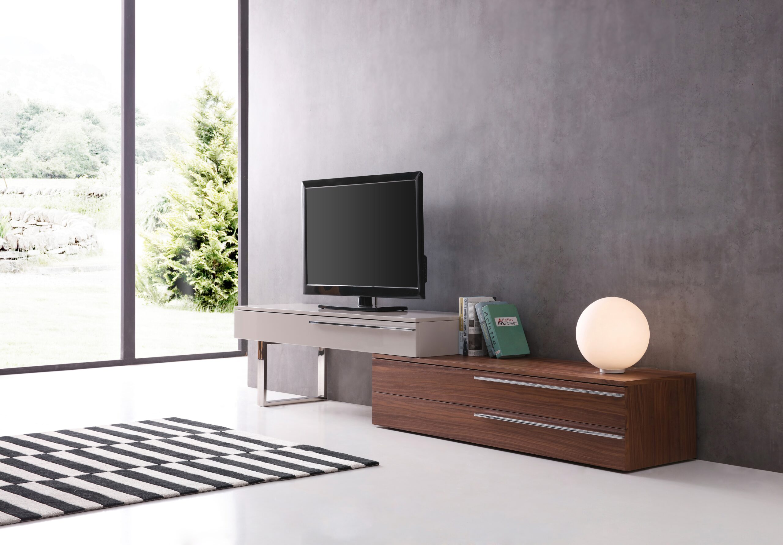 CE Hudson TV Base in Walnut & Taupe