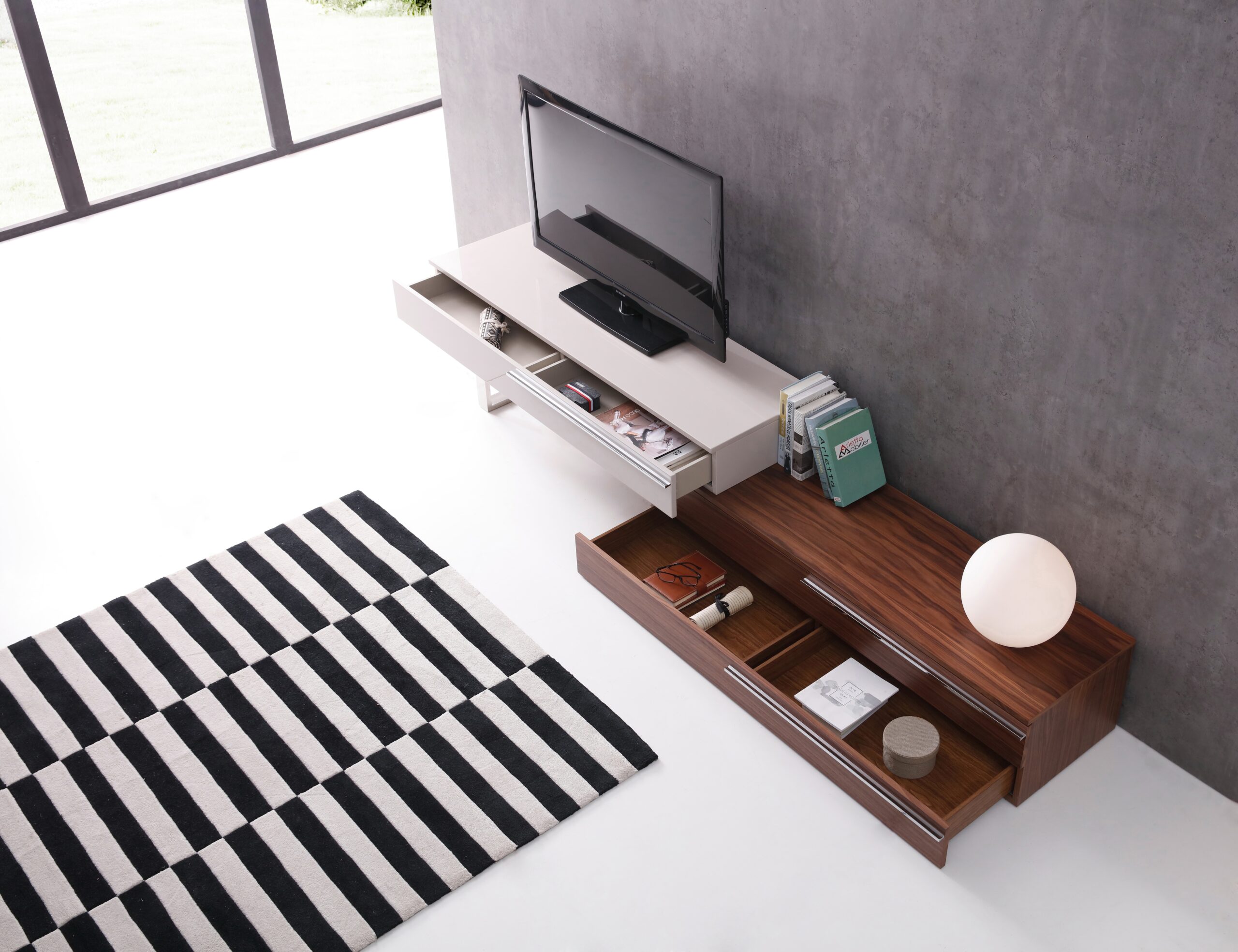 CE Hudson TV Base in Walnut & Taupe