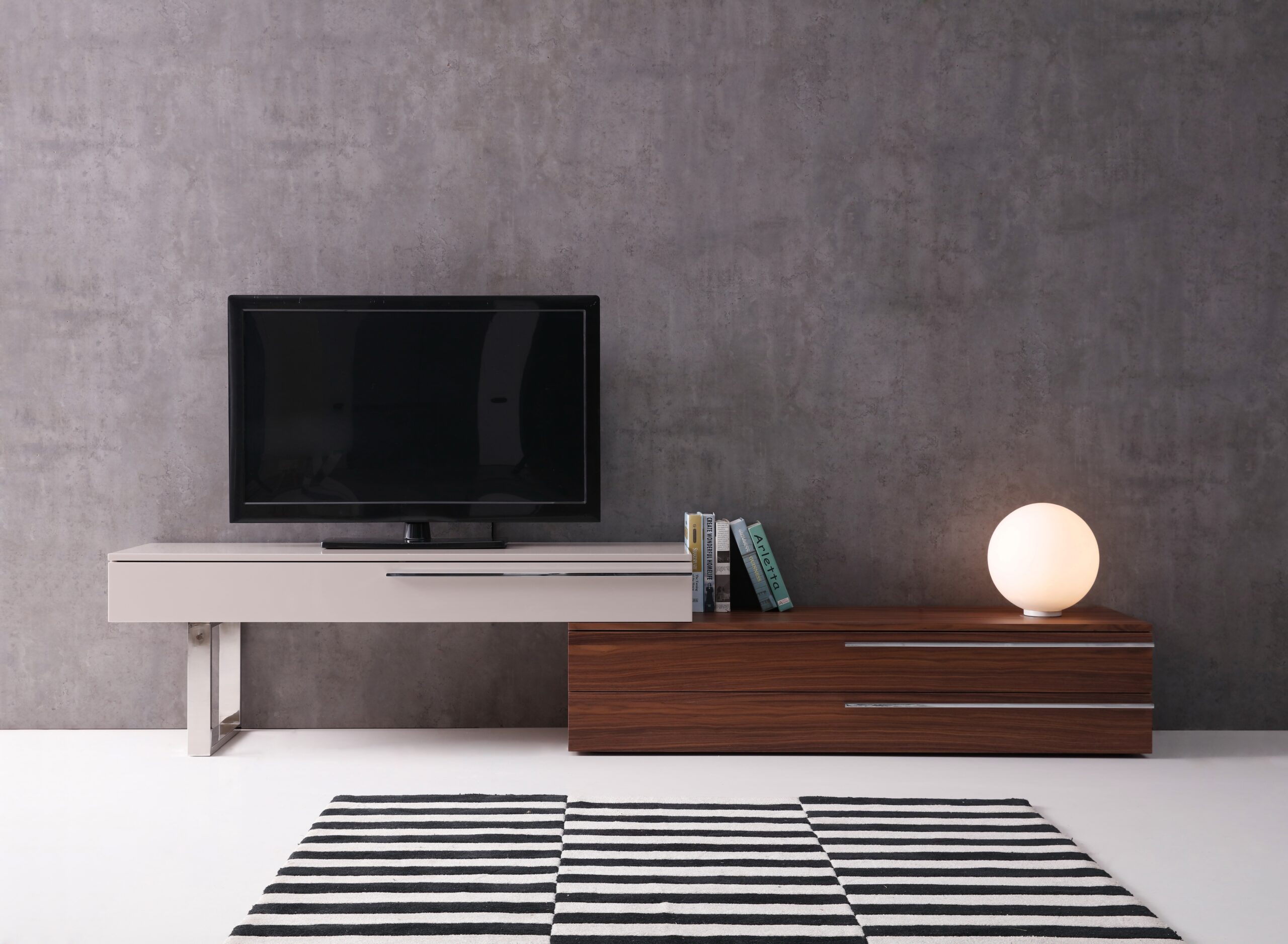CE Hudson TV Base in Walnut & Taupe
