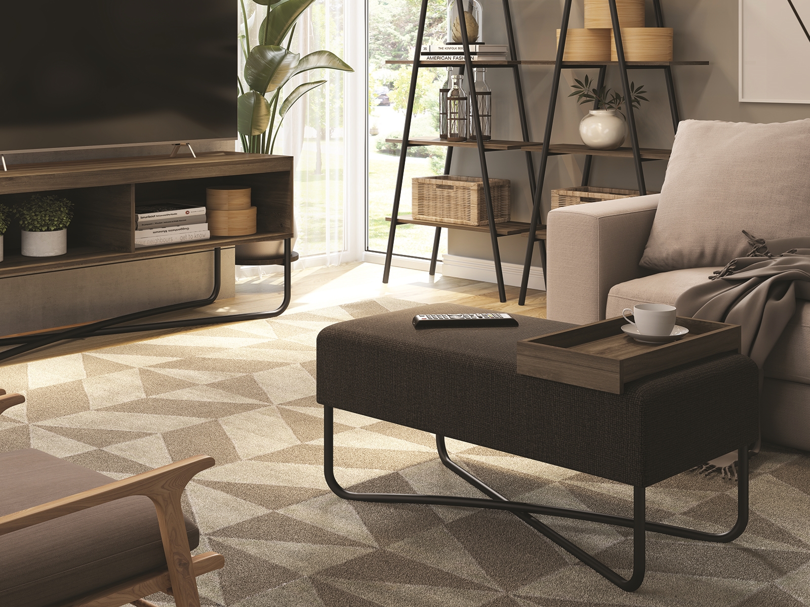 Leaf end table in white marbled porcelain.