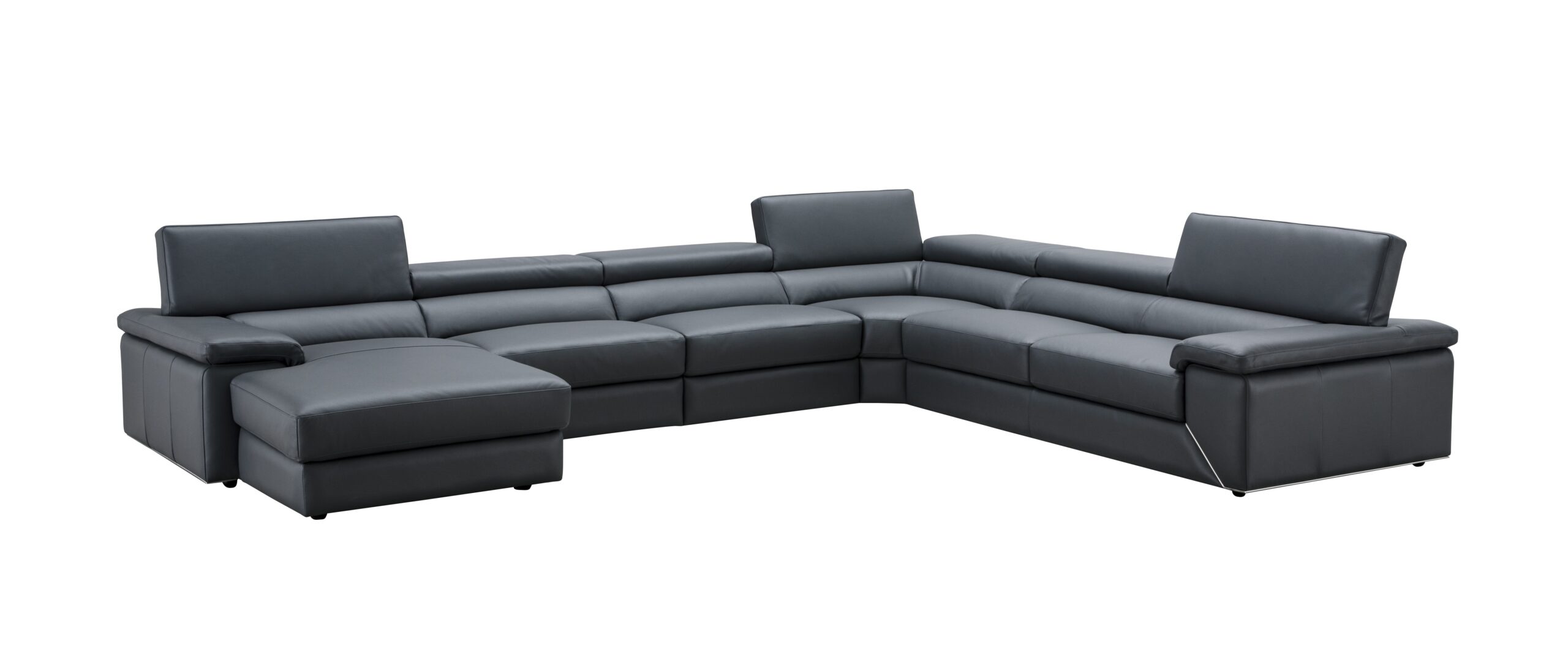 Kobe Left Facing Leather Sectional in Blue Grey