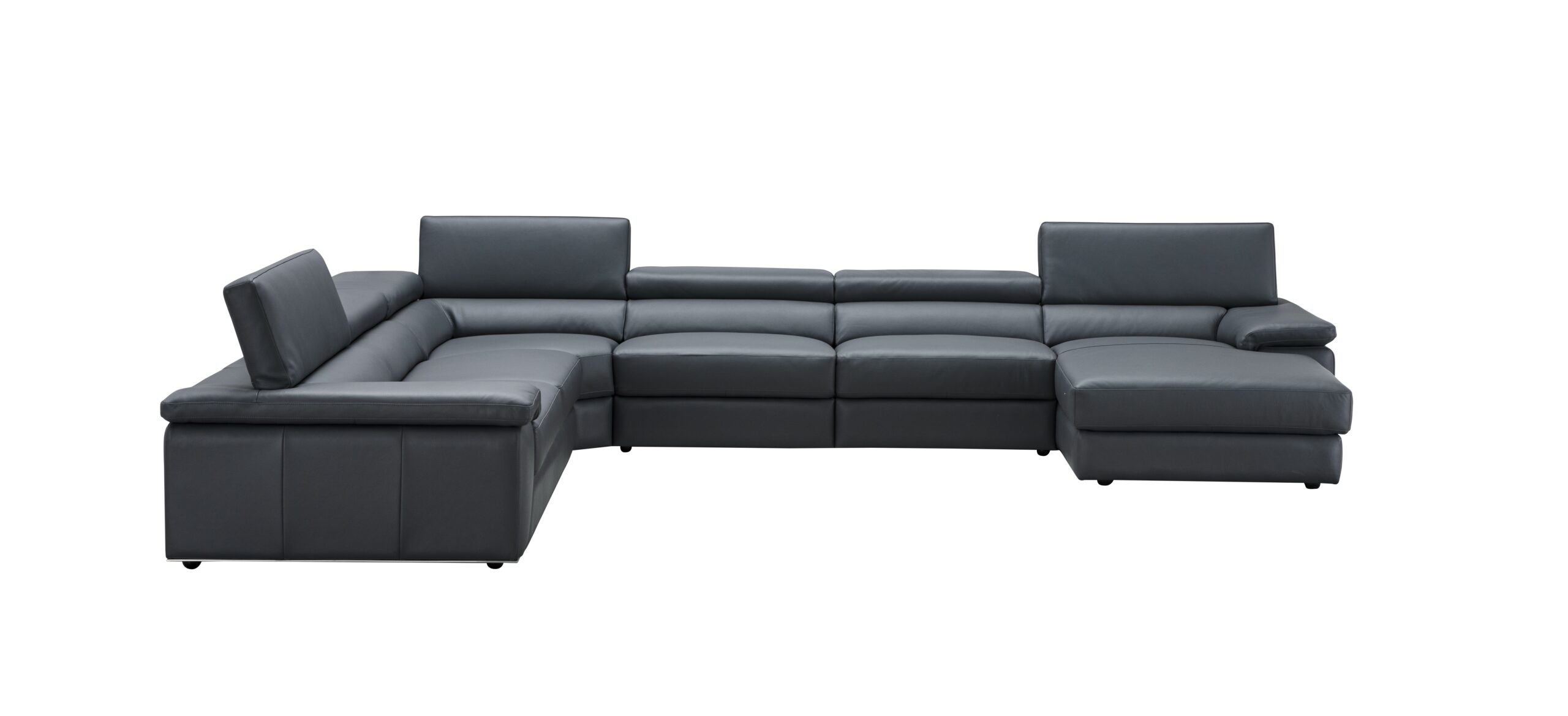 Kobe Right Facing Leather Sectional in Blue Grey