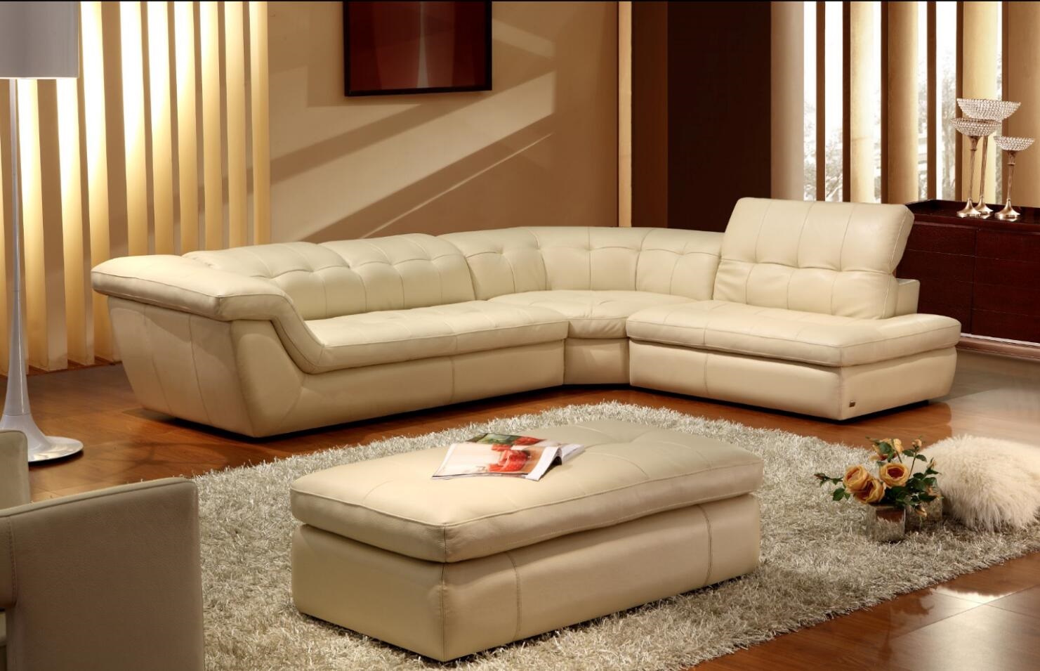 397 Italian Leather Sectional Beige Color Right Hand Facing