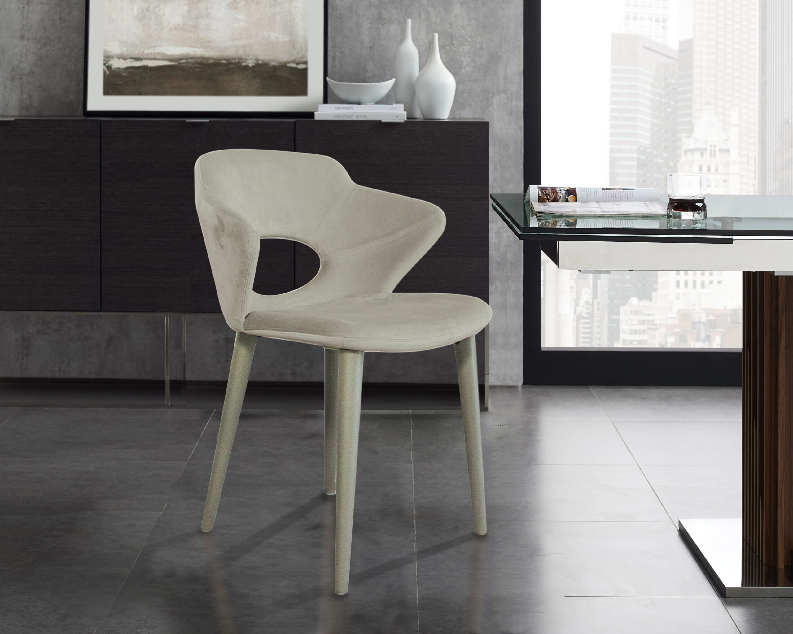 Marilyn Set of 2 dining chair in gray velvet fabric.