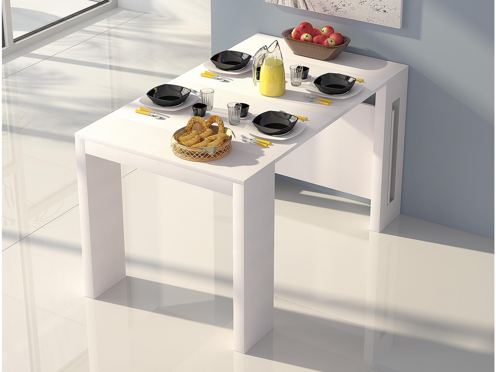 Elasto extendable console table in white melamine.