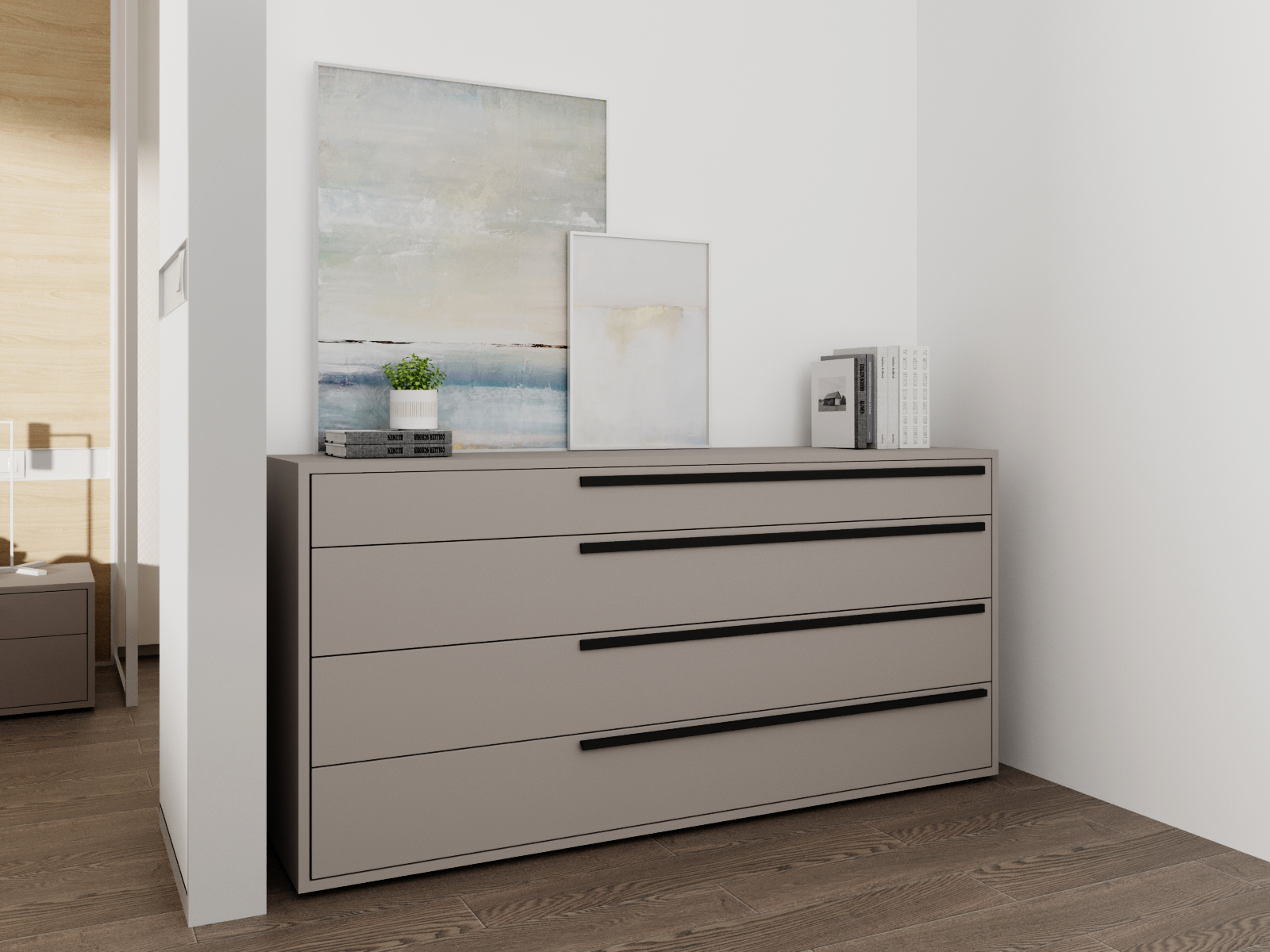 Carter dresser in taupe matte.
