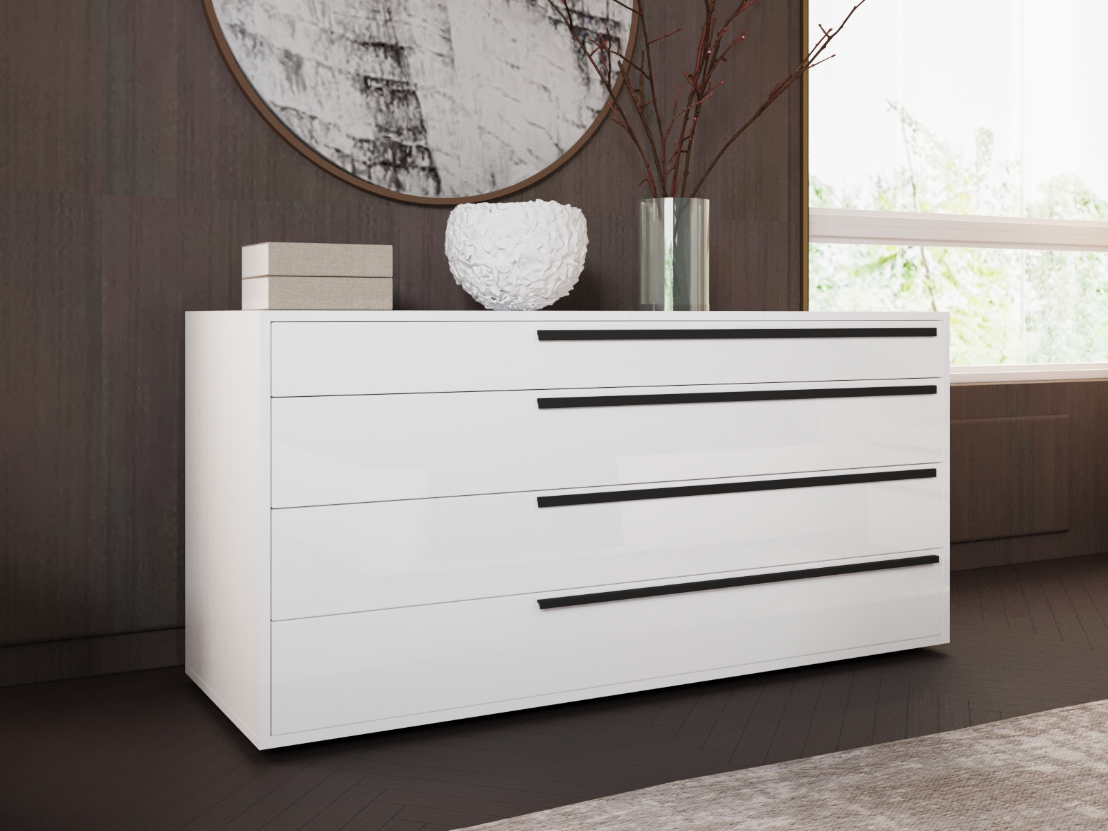 Carter dresser in taupe matte.