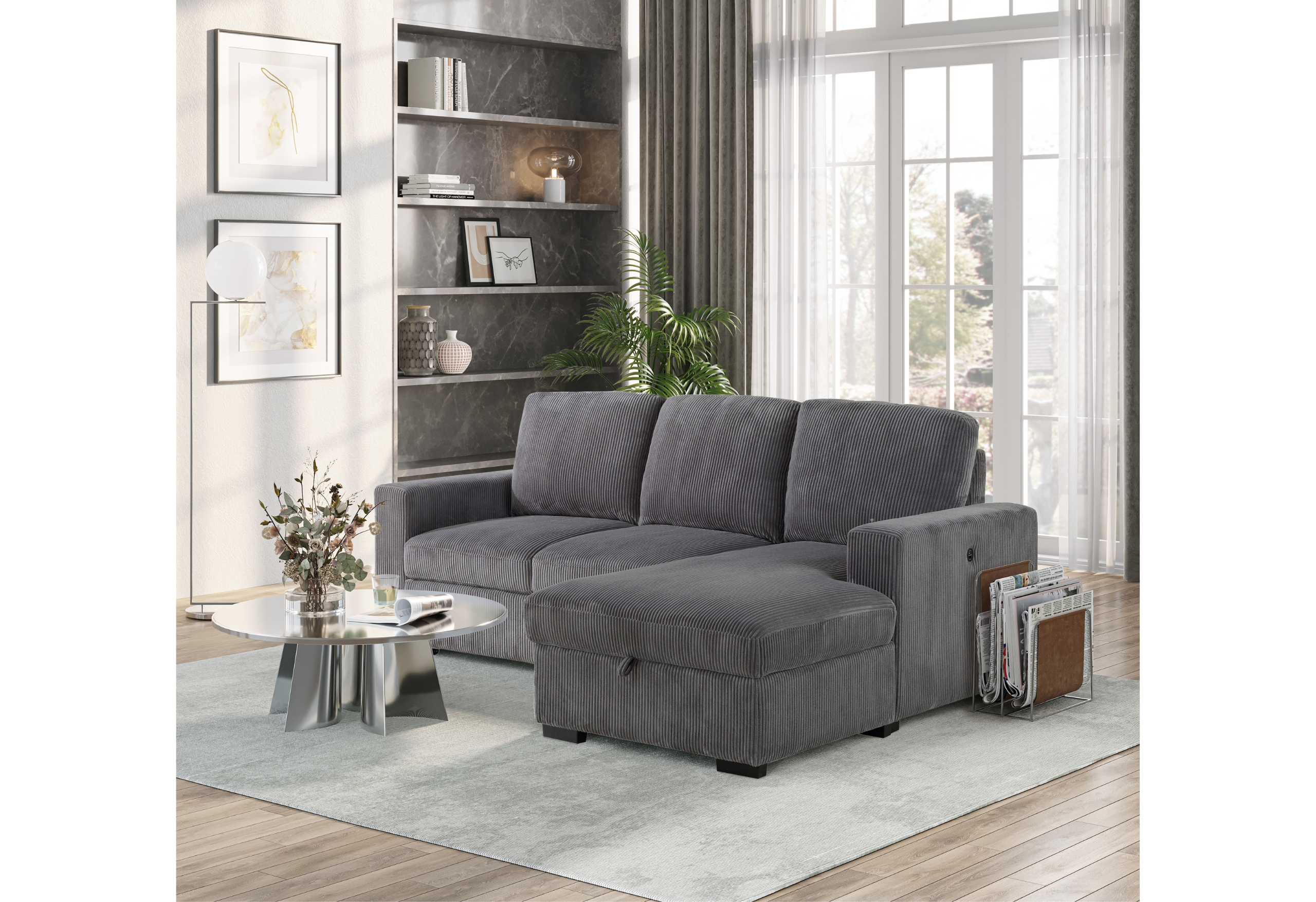 U2660 GREY L SECTIONAL WITHOUT PULLOUT