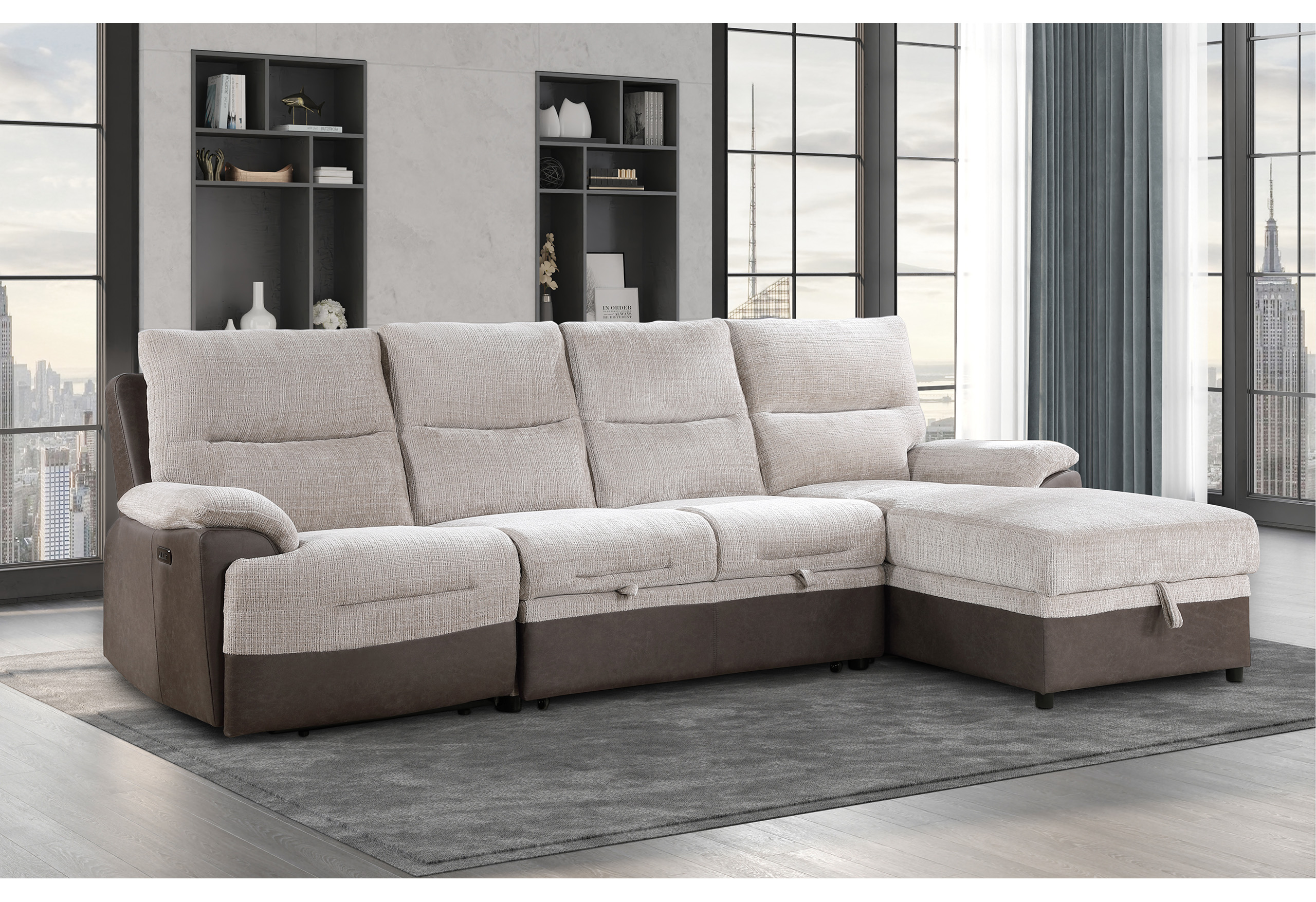 U3822 BEIGE/BROWN SECTIONAL WITH PO AND USB